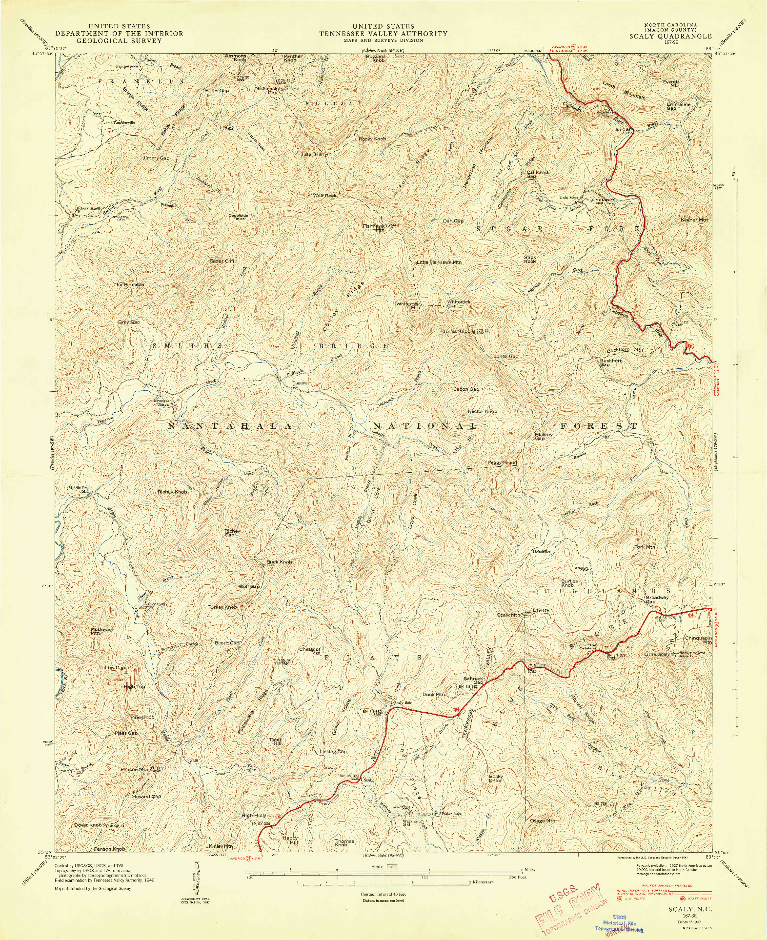 USGS 1:24000-SCALE QUADRANGLE FOR SCALY, NC 1947