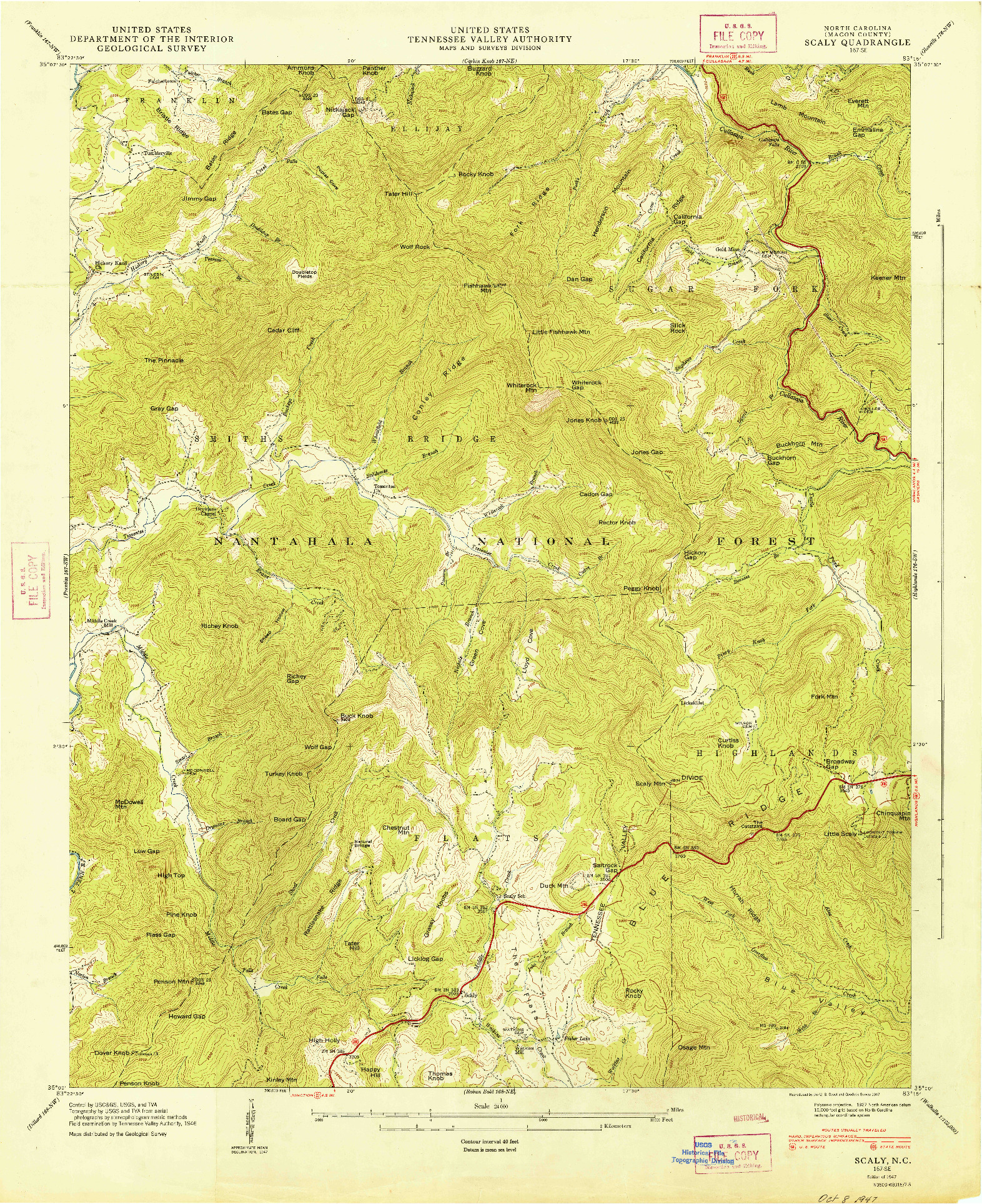 USGS 1:24000-SCALE QUADRANGLE FOR SCALY, NC 1947