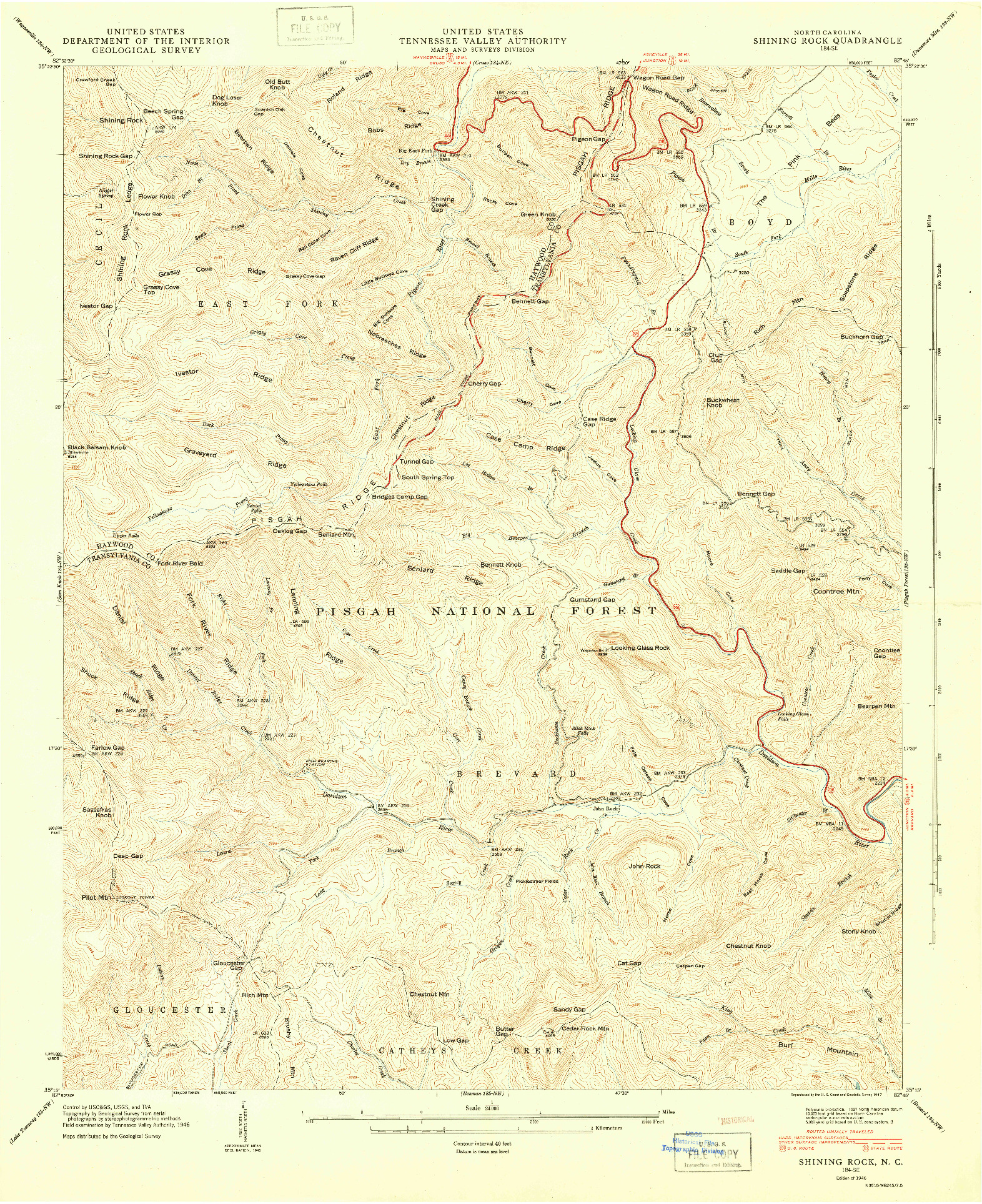 USGS 1:24000-SCALE QUADRANGLE FOR SHINING ROCK, NC 1946