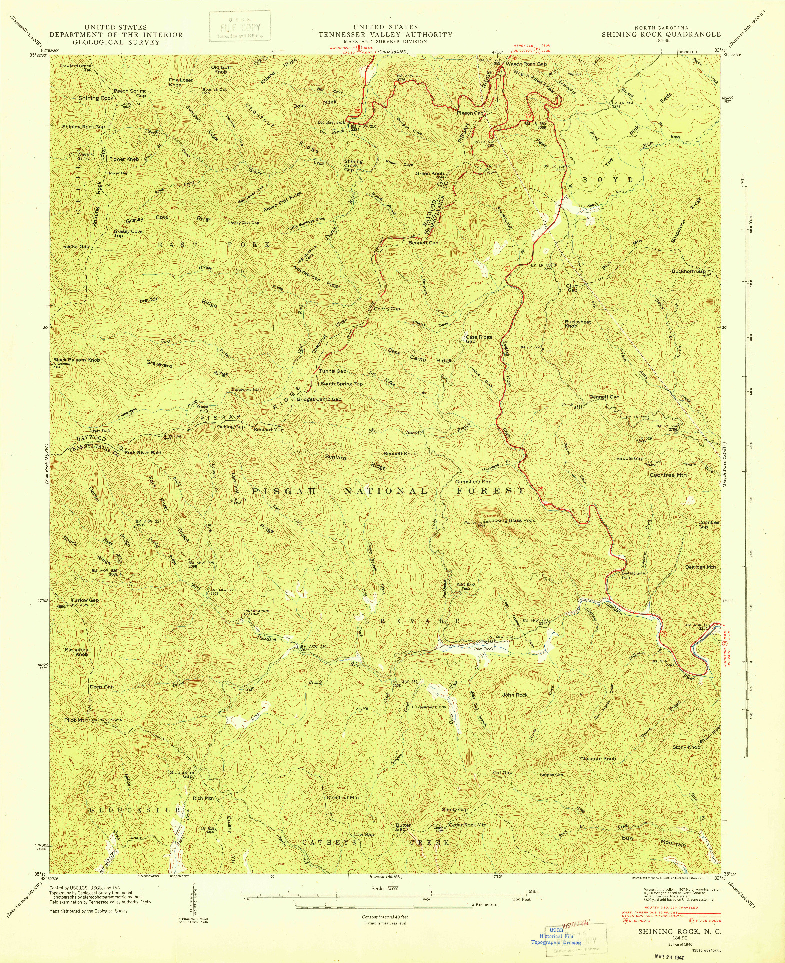 USGS 1:24000-SCALE QUADRANGLE FOR SHINING ROCK, NC 1946