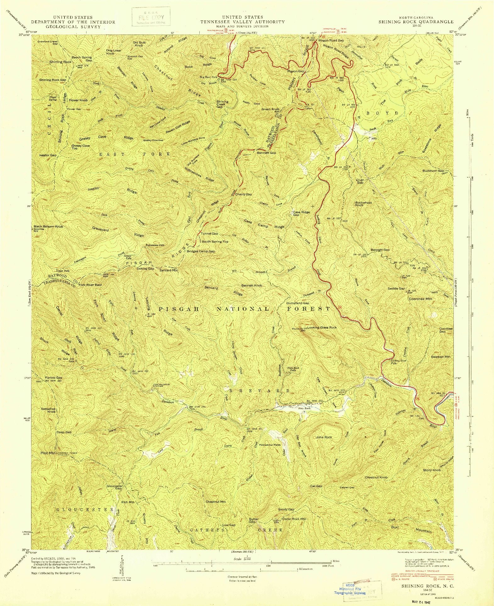 USGS 1:24000-SCALE QUADRANGLE FOR SHINING ROCK, NC 1946