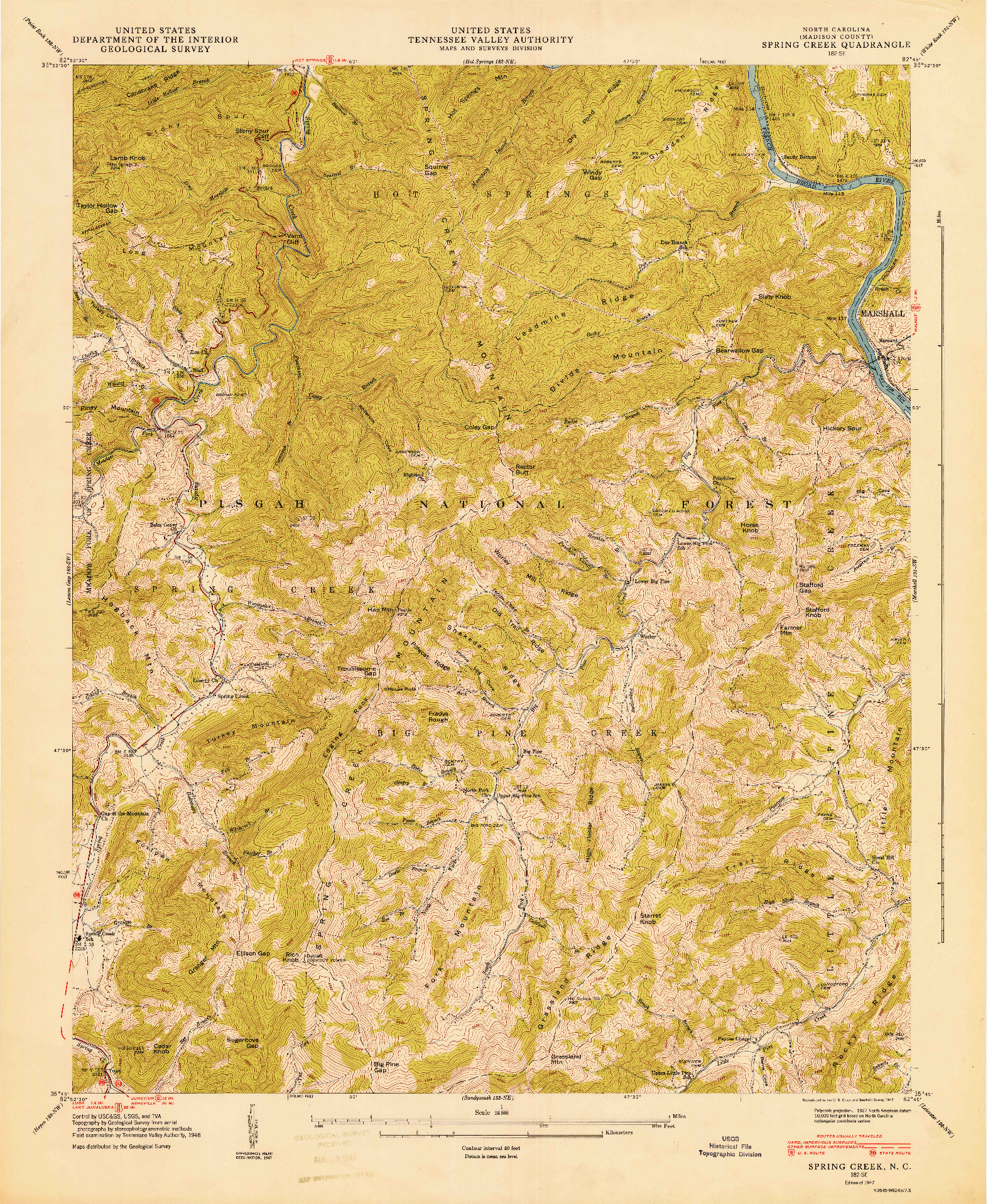 USGS 1:24000-SCALE QUADRANGLE FOR SPRING CREEK, NC 1947