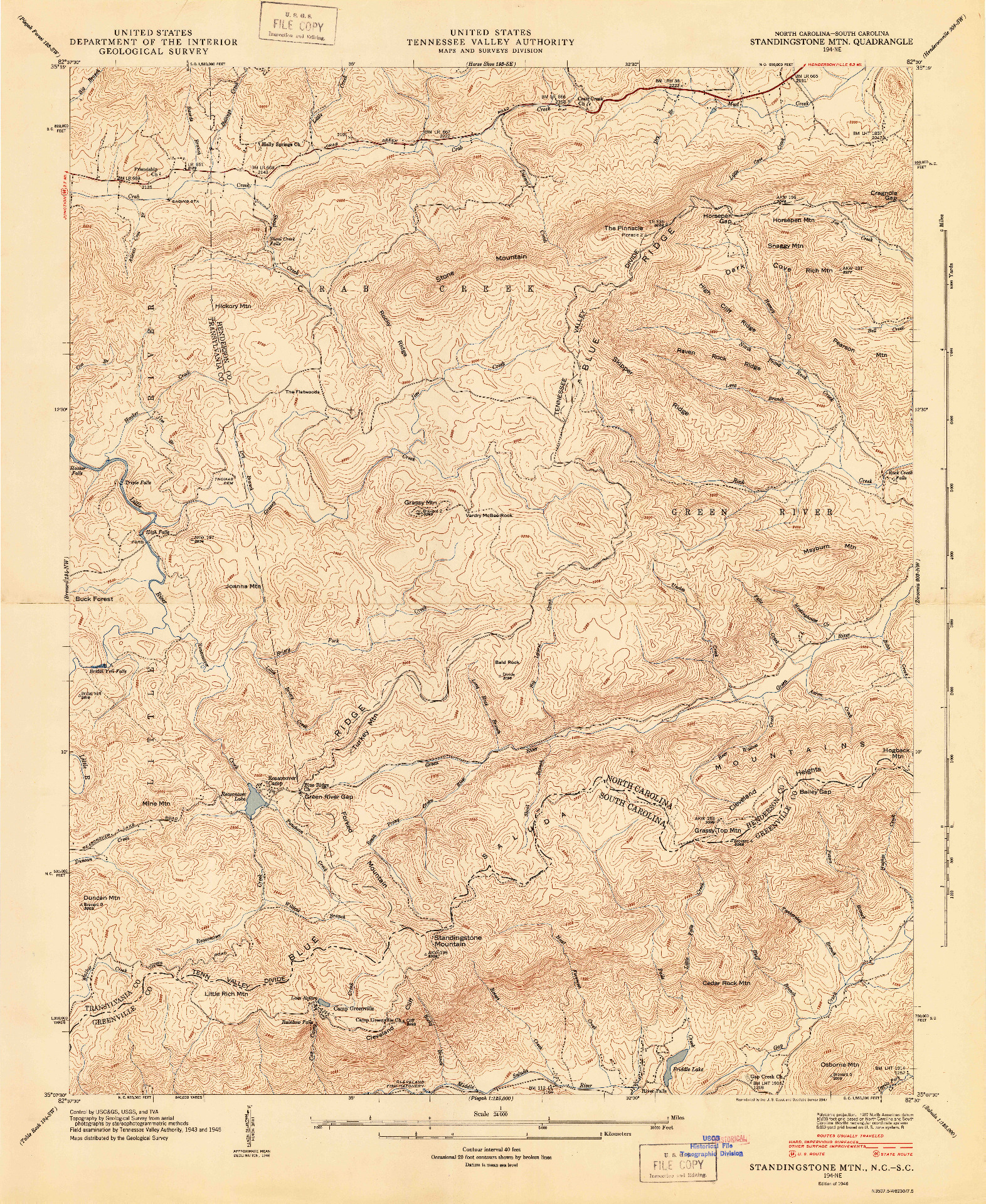 USGS 1:24000-SCALE QUADRANGLE FOR STANDINGSTONE MTN., NC 1946