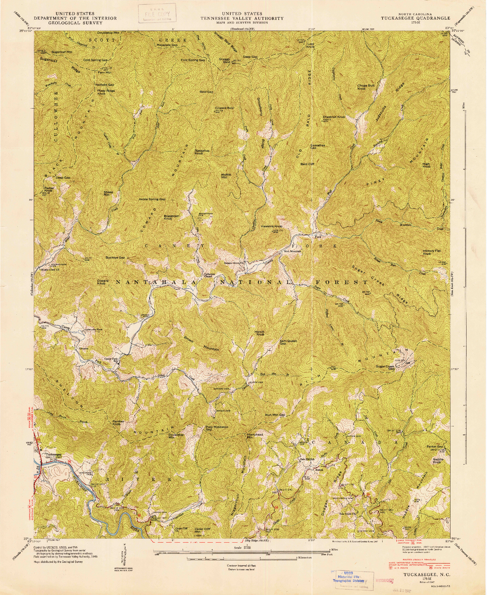 USGS 1:24000-SCALE QUADRANGLE FOR TUCKASEGEE, NC 1947