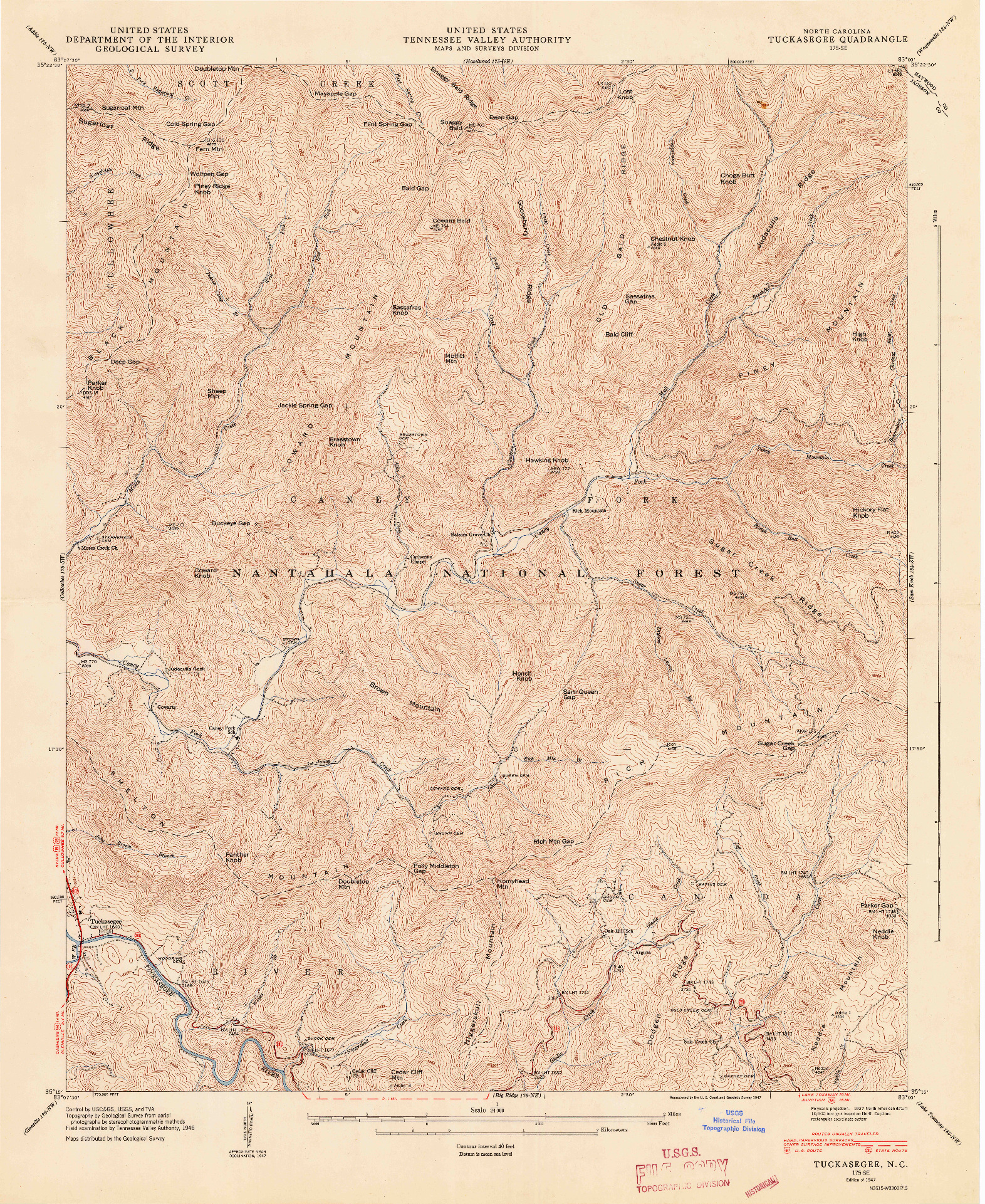 USGS 1:24000-SCALE QUADRANGLE FOR TUCKASEGEE, NC 1947