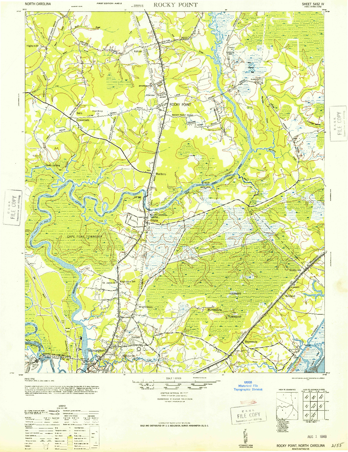 USGS 1:62500-SCALE QUADRANGLE FOR ROCKY POINT, NC 1947