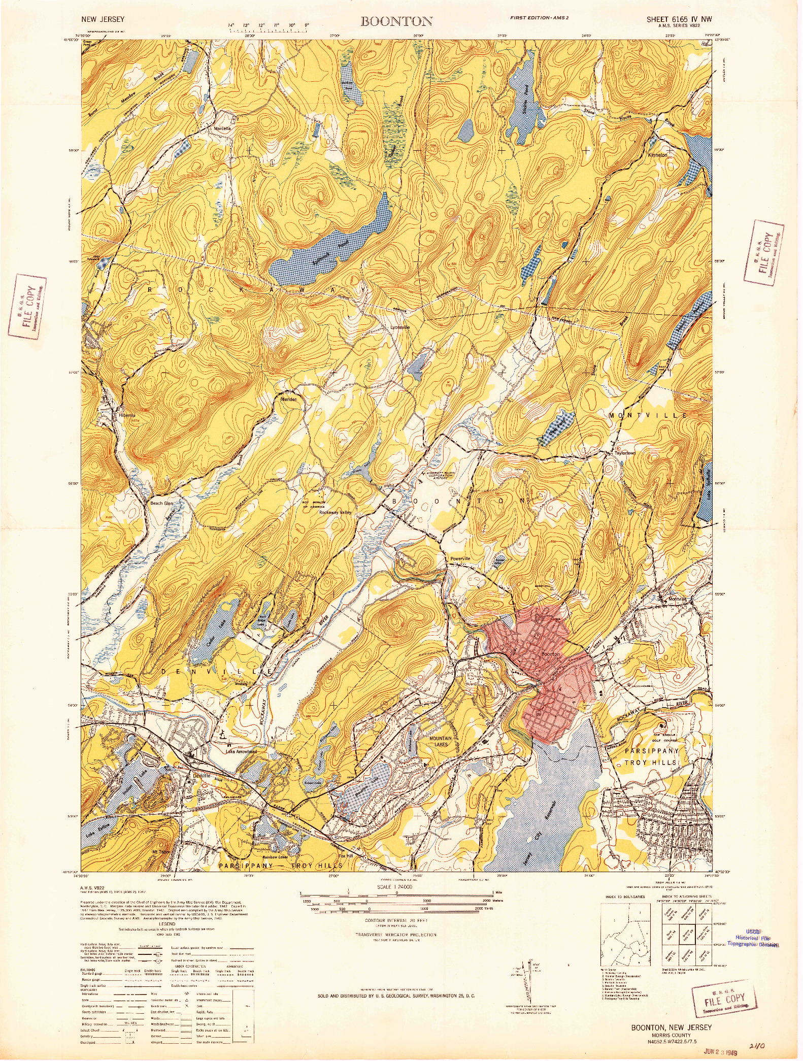 USGS 1:24000-SCALE QUADRANGLE FOR BOONTON, NJ 1947