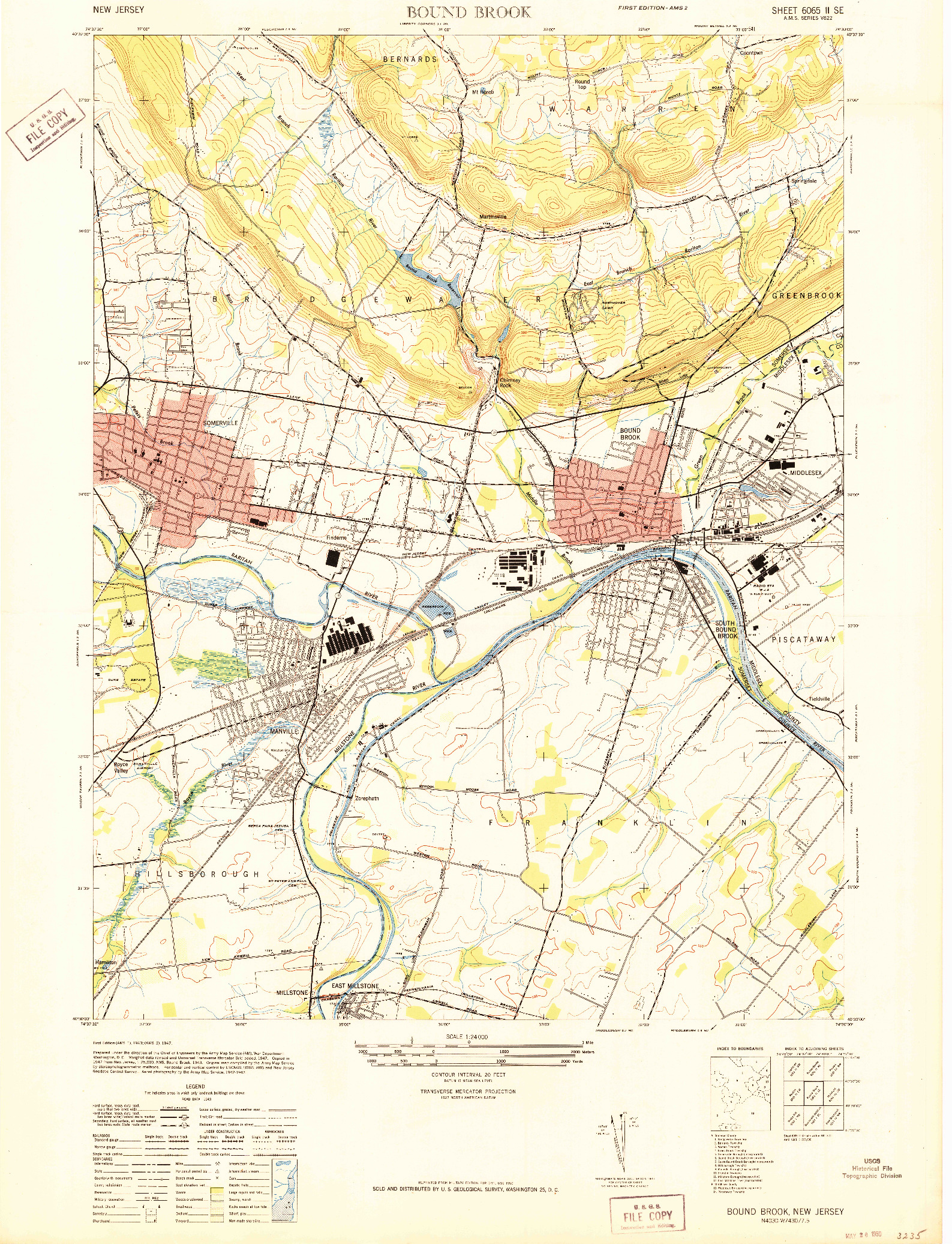 USGS 1:24000-SCALE QUADRANGLE FOR BOUND BROOK, NJ 1947