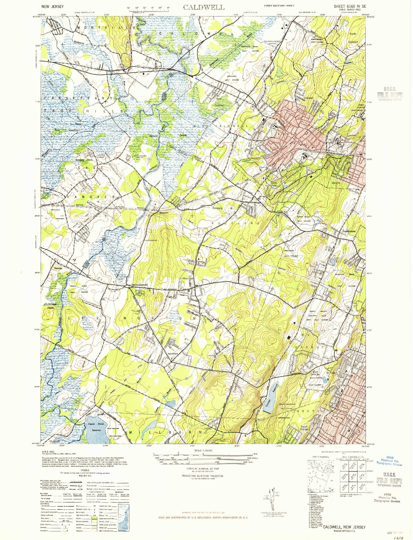 USGS 1:24000-SCALE QUADRANGLE FOR CALDWELL, NJ 1947