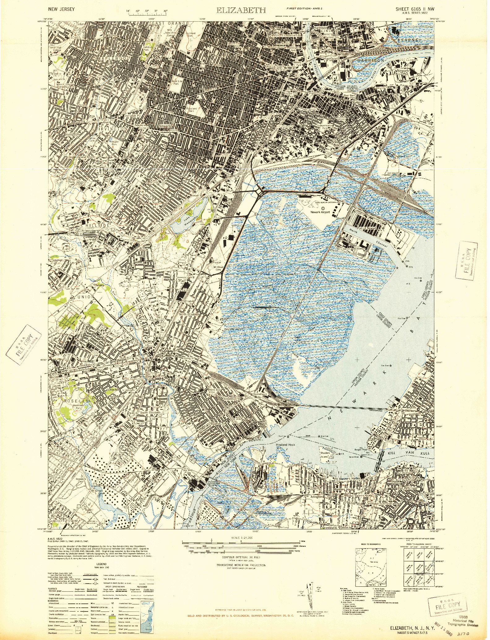 USGS 1:24000-SCALE QUADRANGLE FOR ELIZABETH, NJ 1947