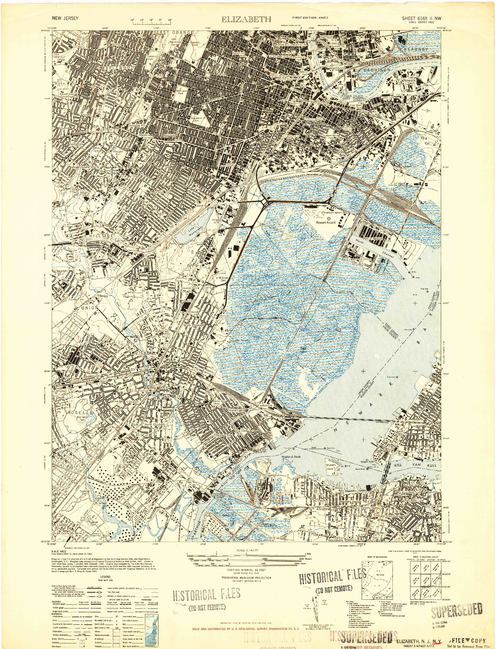 USGS 1:24000-SCALE QUADRANGLE FOR ELIZABETH, NJ 1947