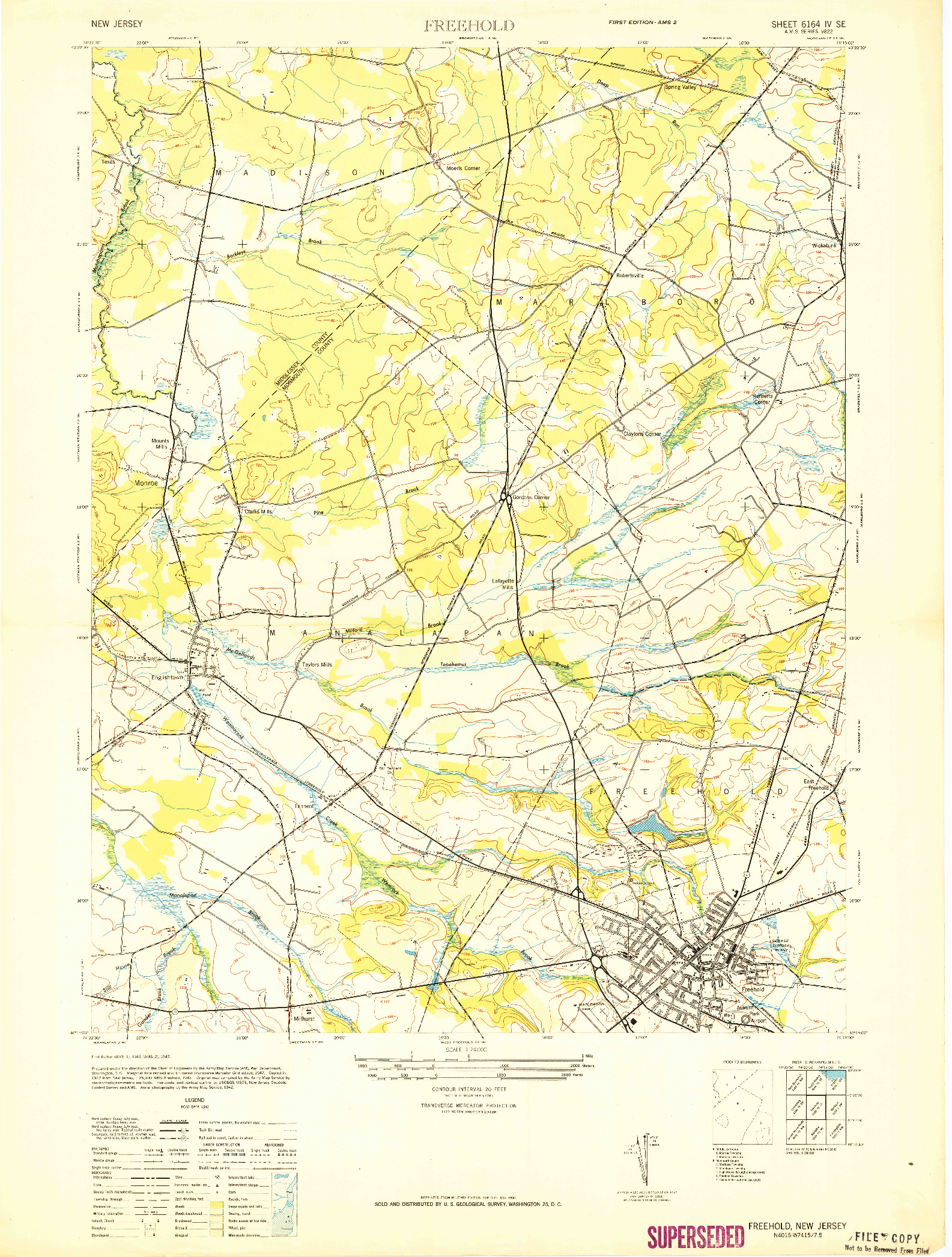 USGS 1:24000-SCALE QUADRANGLE FOR FREEHOLD, NJ 1947
