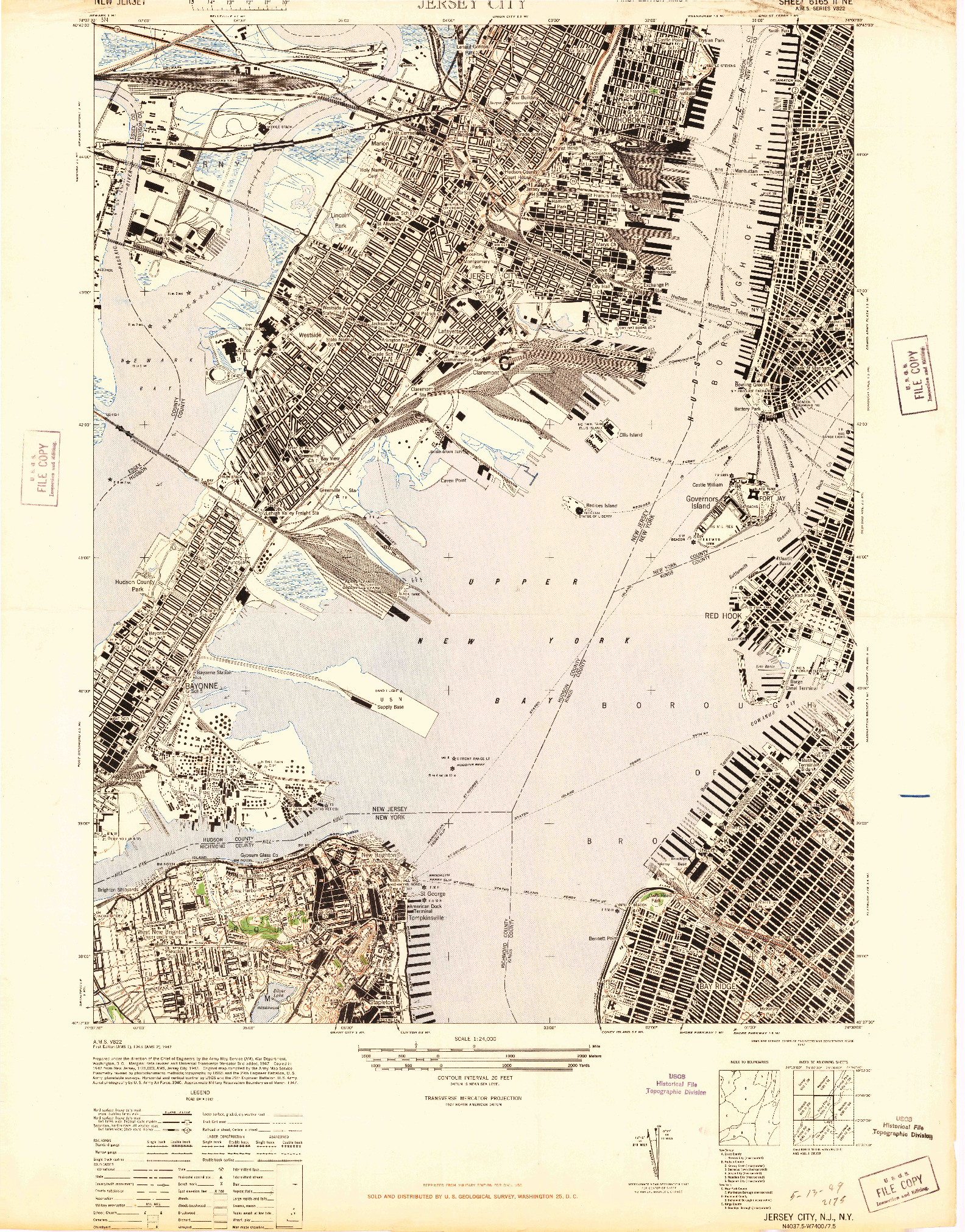 USGS 1:24000-SCALE QUADRANGLE FOR JERSEY CITY, NJ 1947