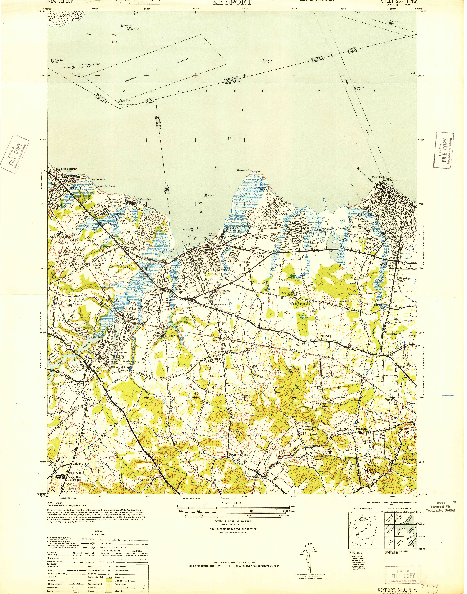 USGS 1:24000-SCALE QUADRANGLE FOR KEYPORT, NJ 1947