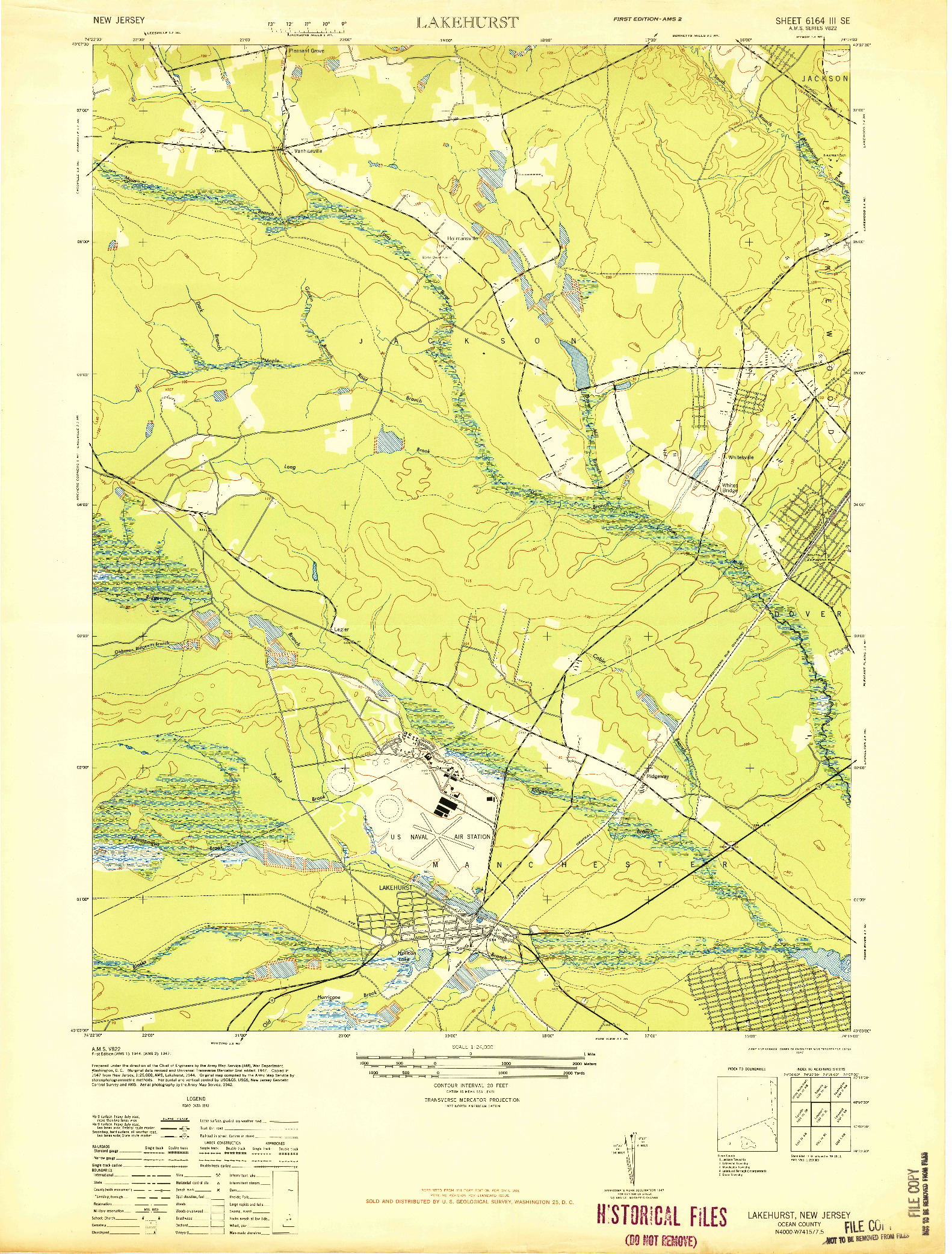 USGS 1:24000-SCALE QUADRANGLE FOR LAKEHURST, NJ 1947