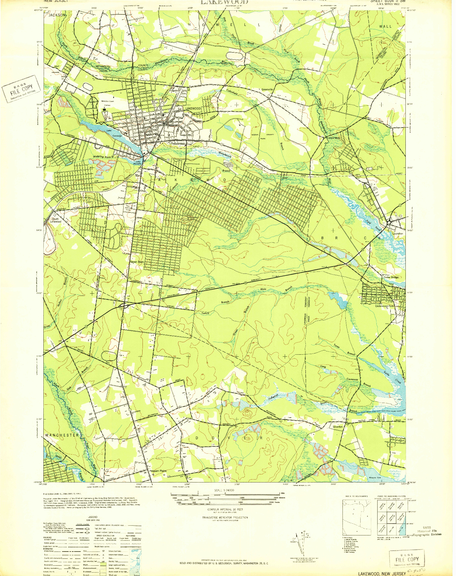 USGS 1:24000-SCALE QUADRANGLE FOR LAKEWOOD, NJ 1947