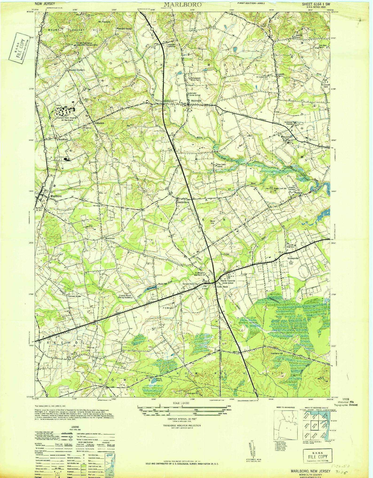USGS 1:24000-SCALE QUADRANGLE FOR MARLBORO, NJ 1947