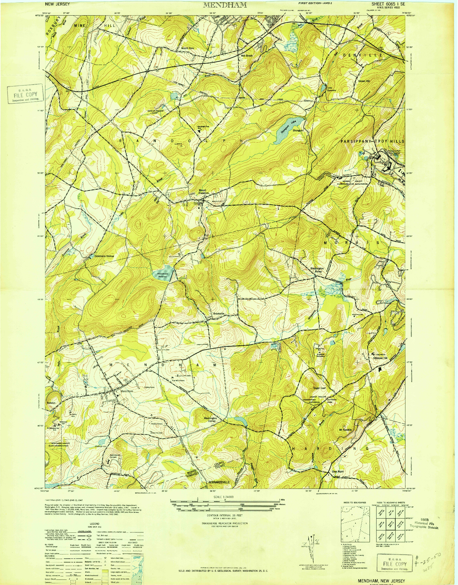 USGS 1:24000-SCALE QUADRANGLE FOR MENDHAM, NJ 1947