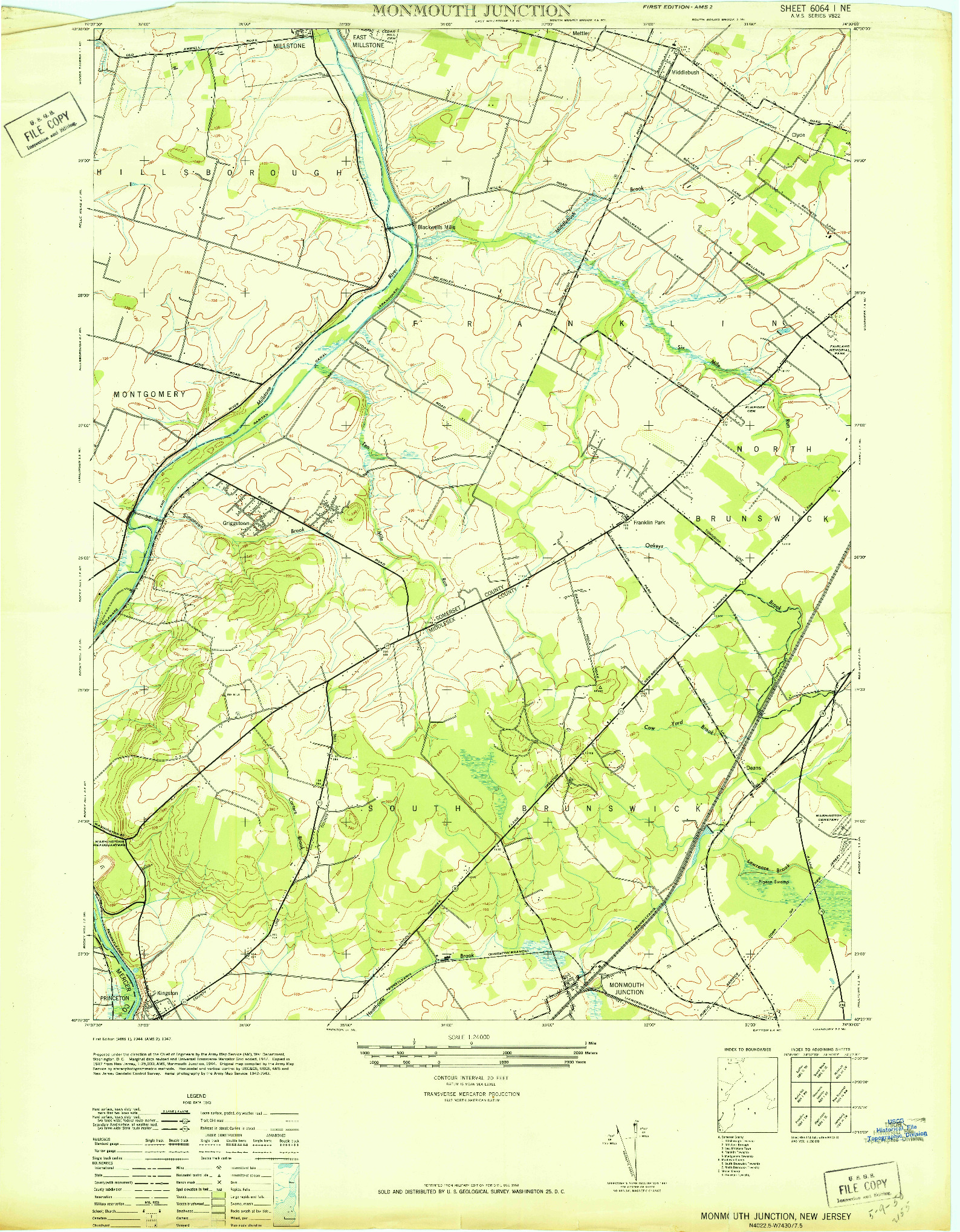 USGS 1:24000-SCALE QUADRANGLE FOR MONMOUTH JUNCTION, NJ 1947