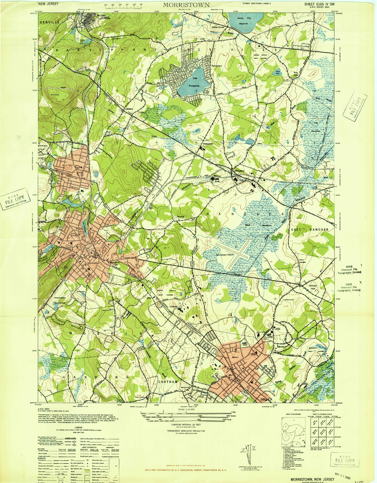 USGS 1:24000-SCALE QUADRANGLE FOR MORRISTOWN, NJ 1947