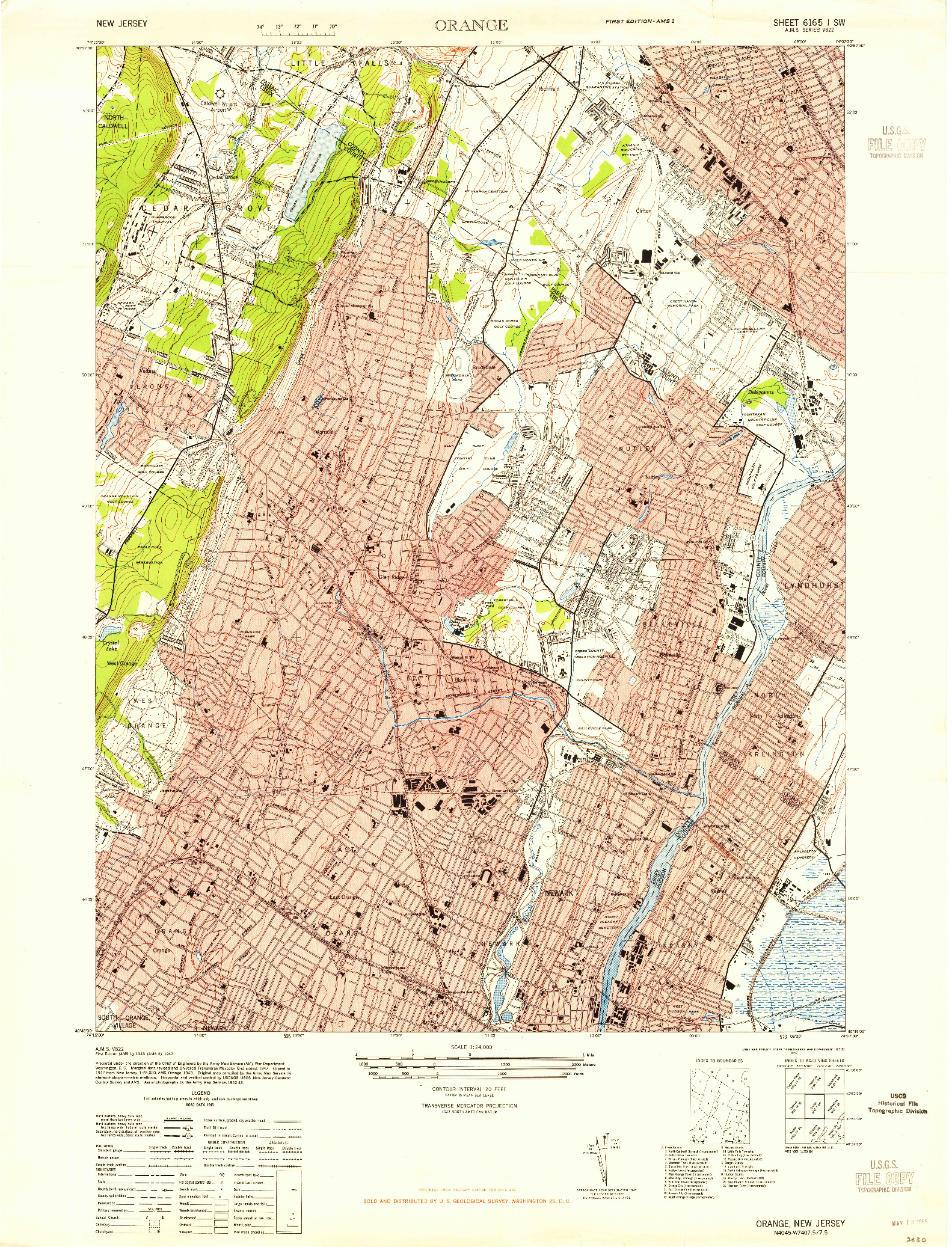 USGS 1:24000-SCALE QUADRANGLE FOR ORANGE, NJ 1947
