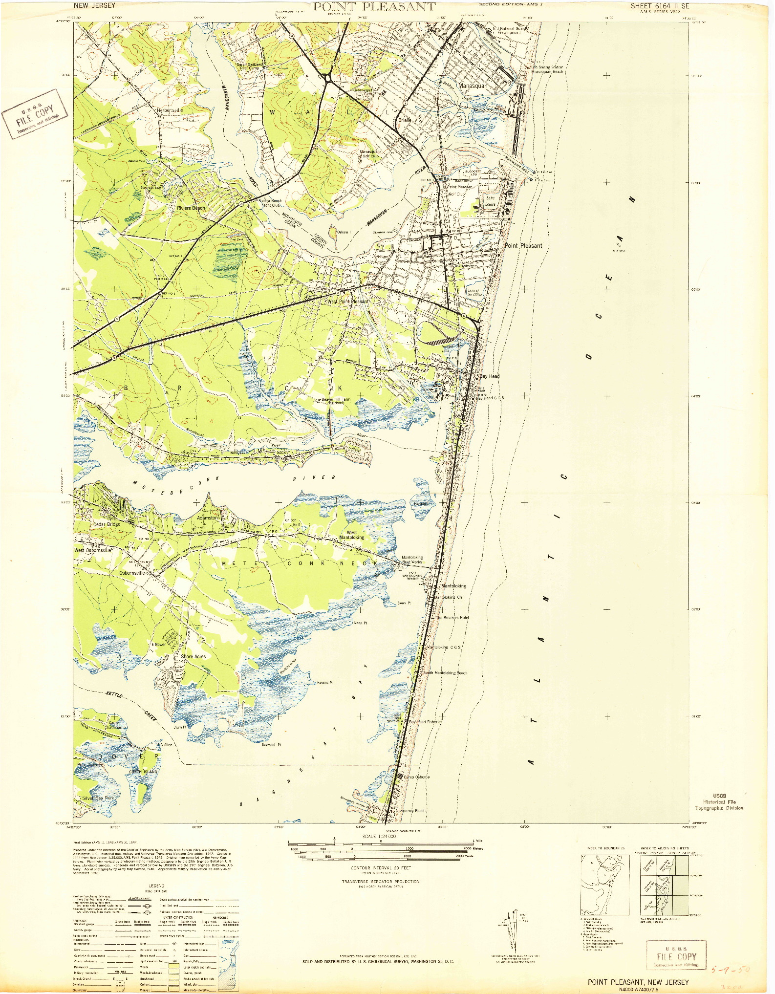 USGS 1:24000-SCALE QUADRANGLE FOR POINT PLEASANT, NJ 1947