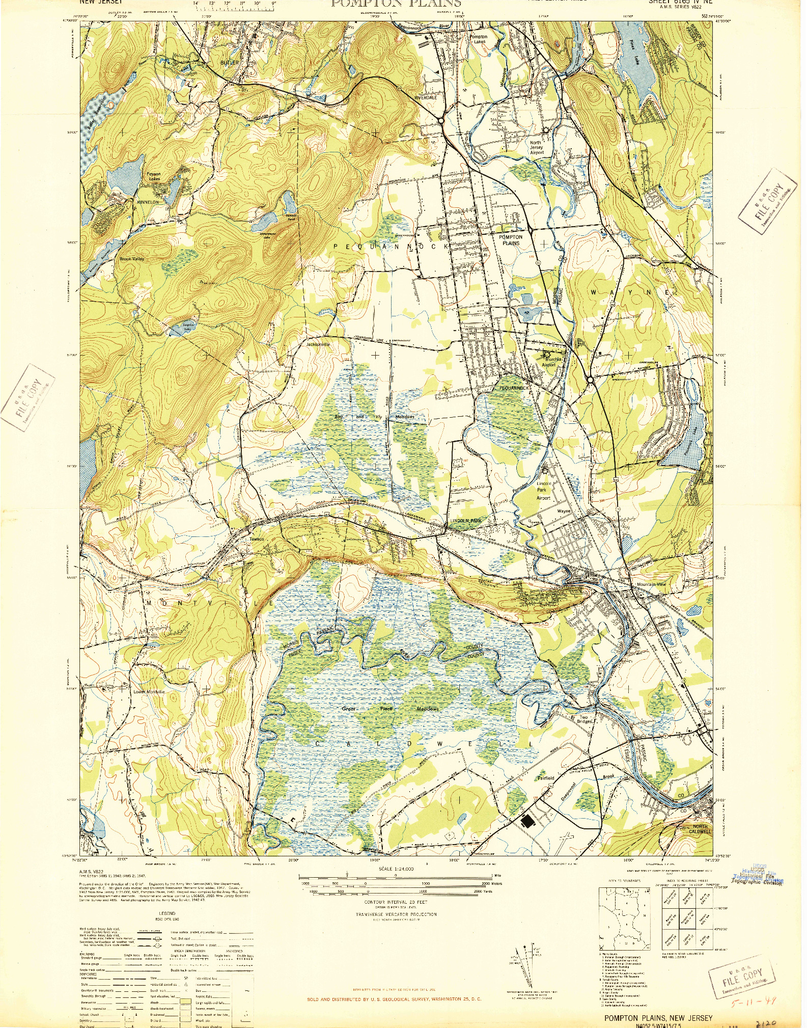 USGS 1:24000-SCALE QUADRANGLE FOR POMPTON PLAINS, NJ 1947