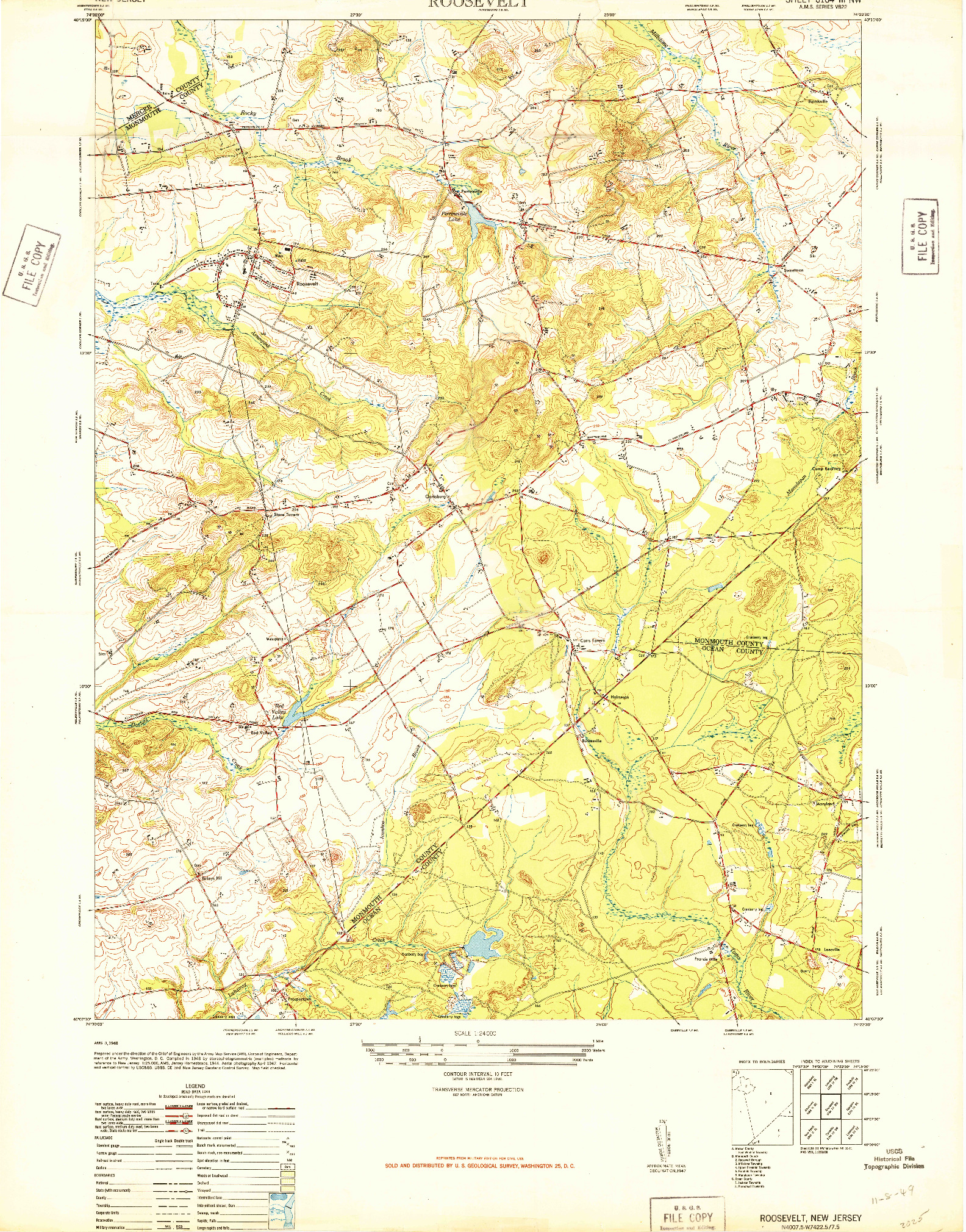 USGS 1:24000-SCALE QUADRANGLE FOR ROOSEVELT, NJ 1947