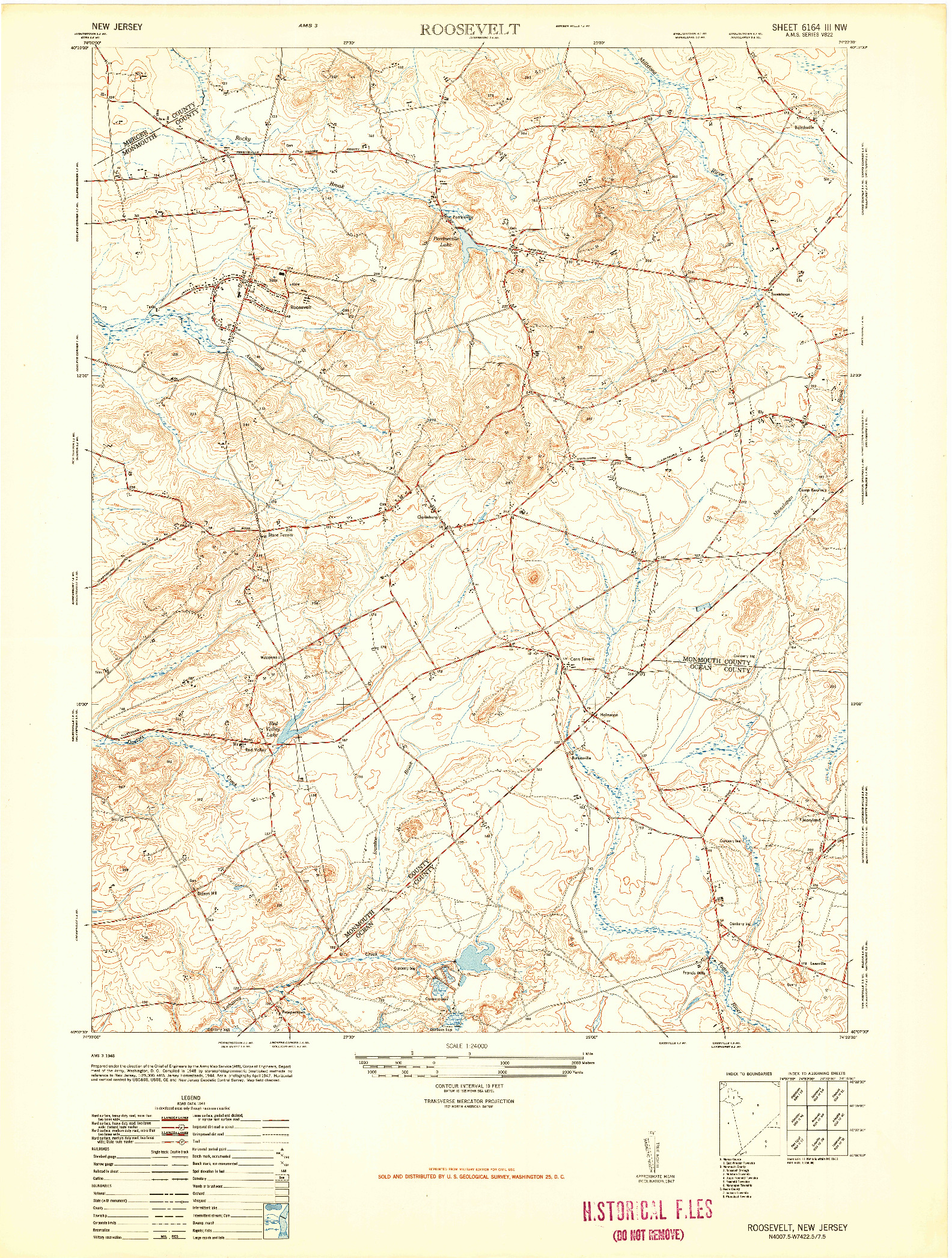 USGS 1:24000-SCALE QUADRANGLE FOR ROOSEVELT, NJ 1947