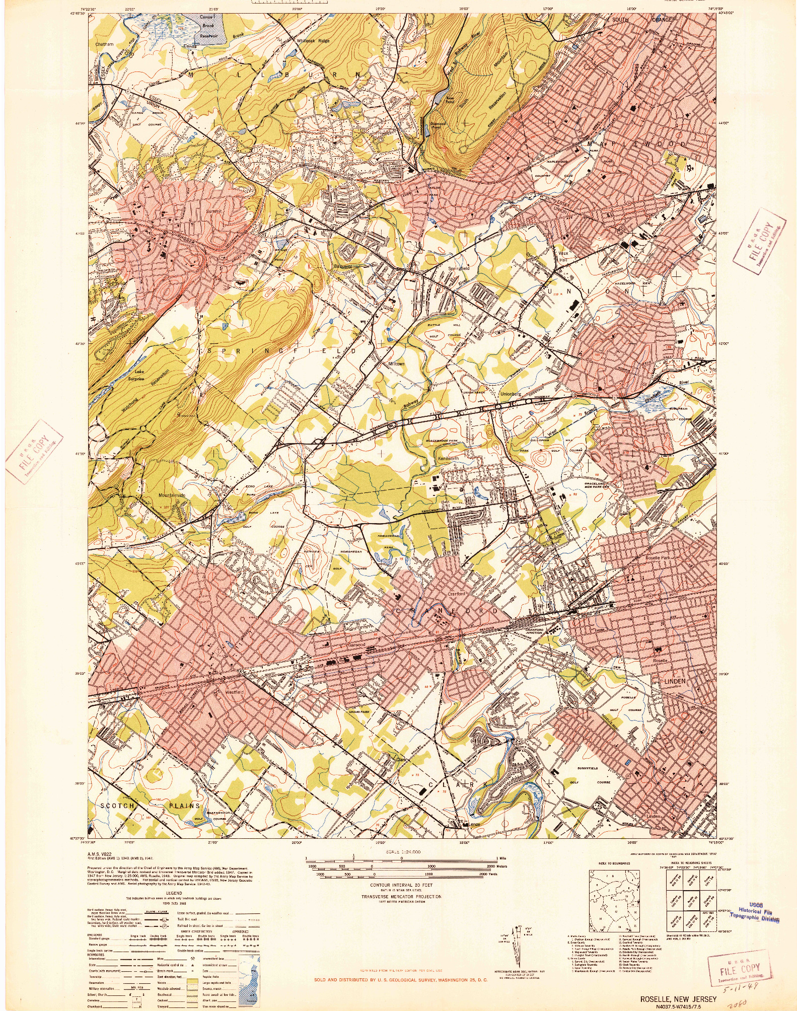USGS 1:24000-SCALE QUADRANGLE FOR ROSELLE, NJ 1947