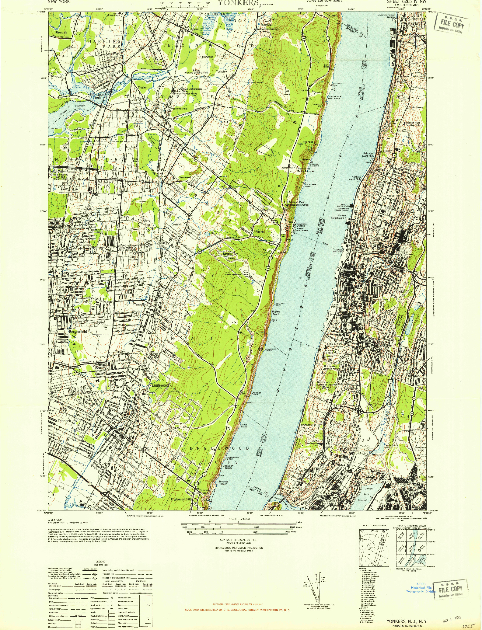 USGS 1:24000-SCALE QUADRANGLE FOR YONKERS, NJ 1947