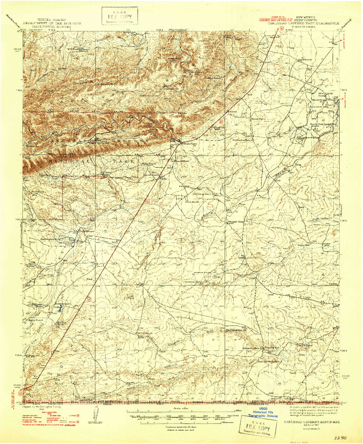 USGS 1:62500-SCALE QUADRANGLE FOR CARLSBAD CAVERNS EAST, NM 1947
