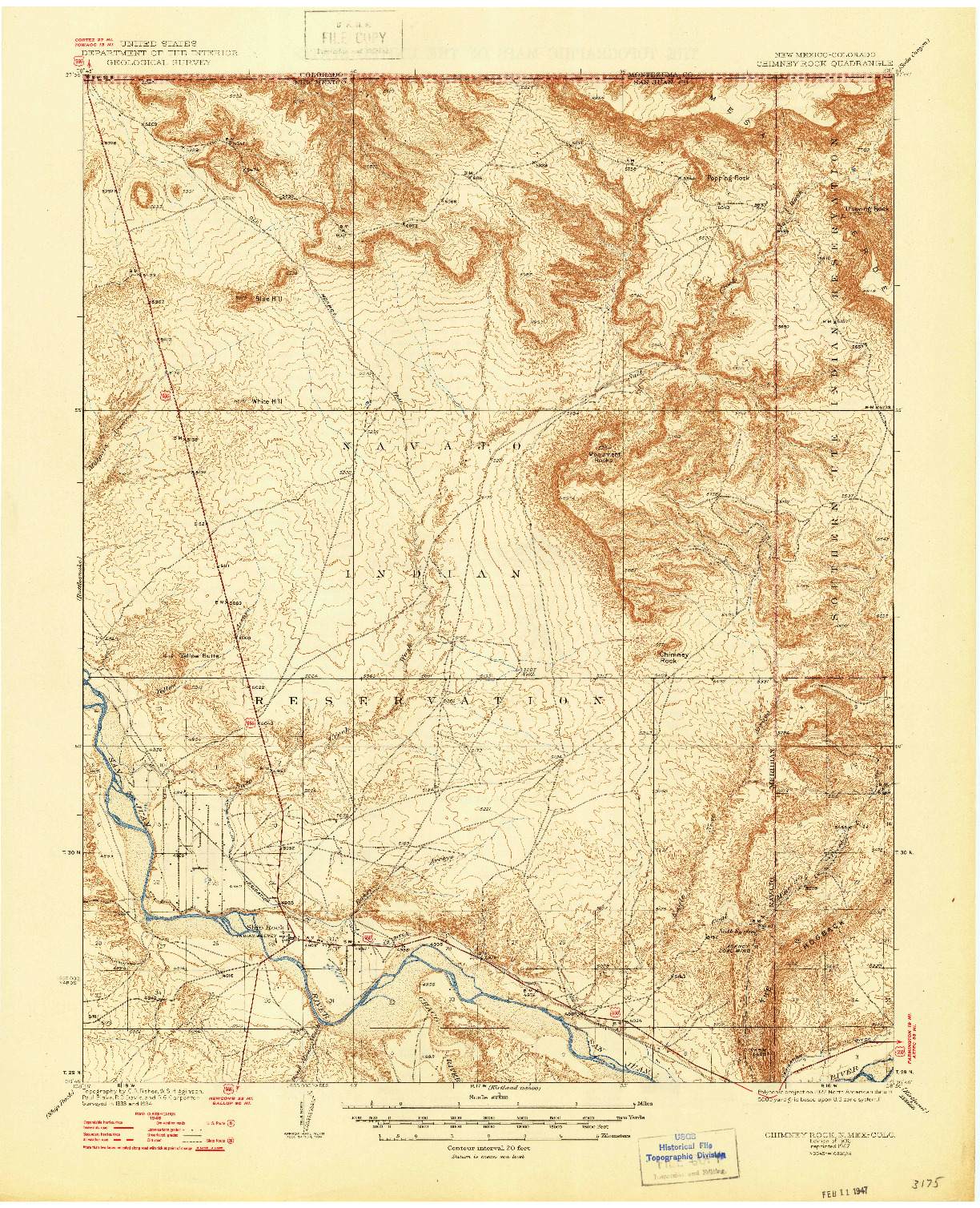 USGS 1:62500-SCALE QUADRANGLE FOR CHIMNEY ROCK, NM 1936