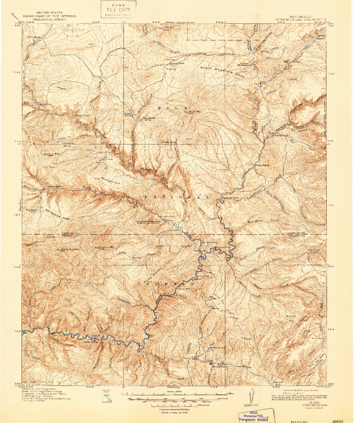 USGS 1:125000-SCALE QUADRANGLE FOR ALUM MOUNTAIN, NM 1913