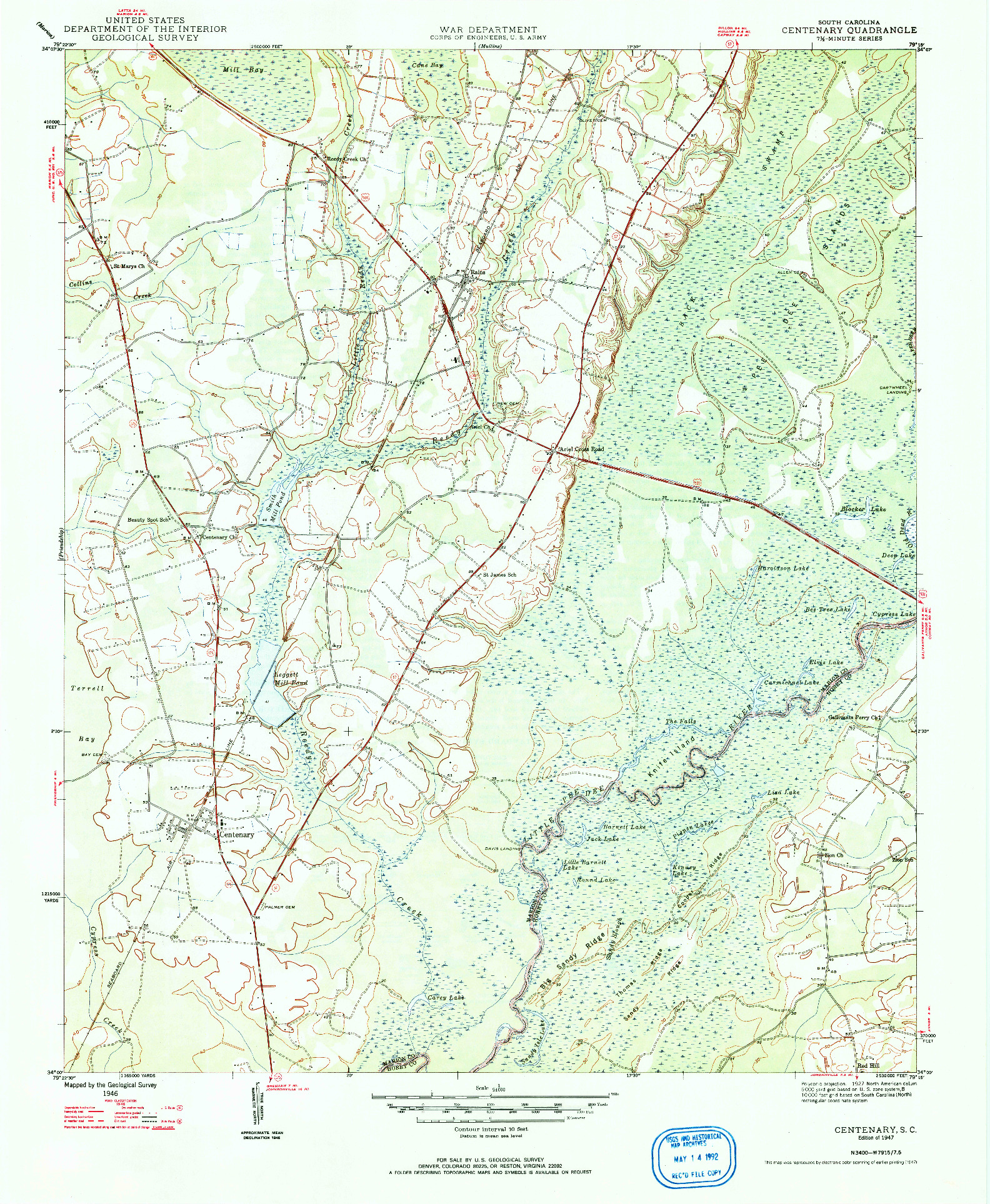 USGS 1:24000-SCALE QUADRANGLE FOR CENTENARY, SC 1947