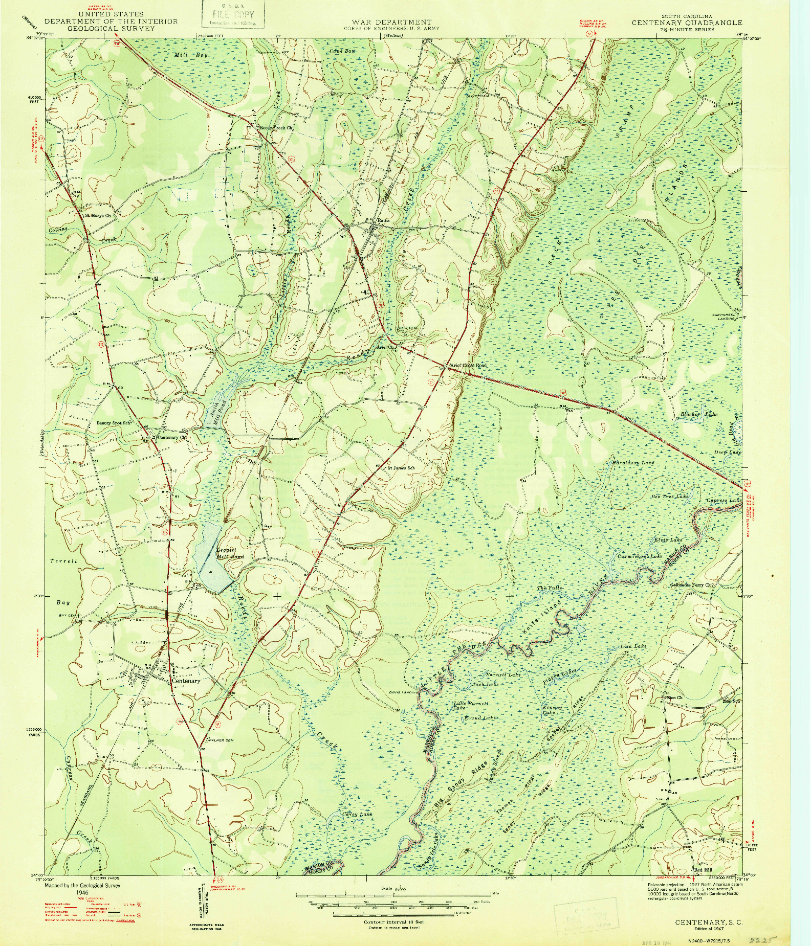 USGS 1:24000-SCALE QUADRANGLE FOR CENTENARY, SC 1947