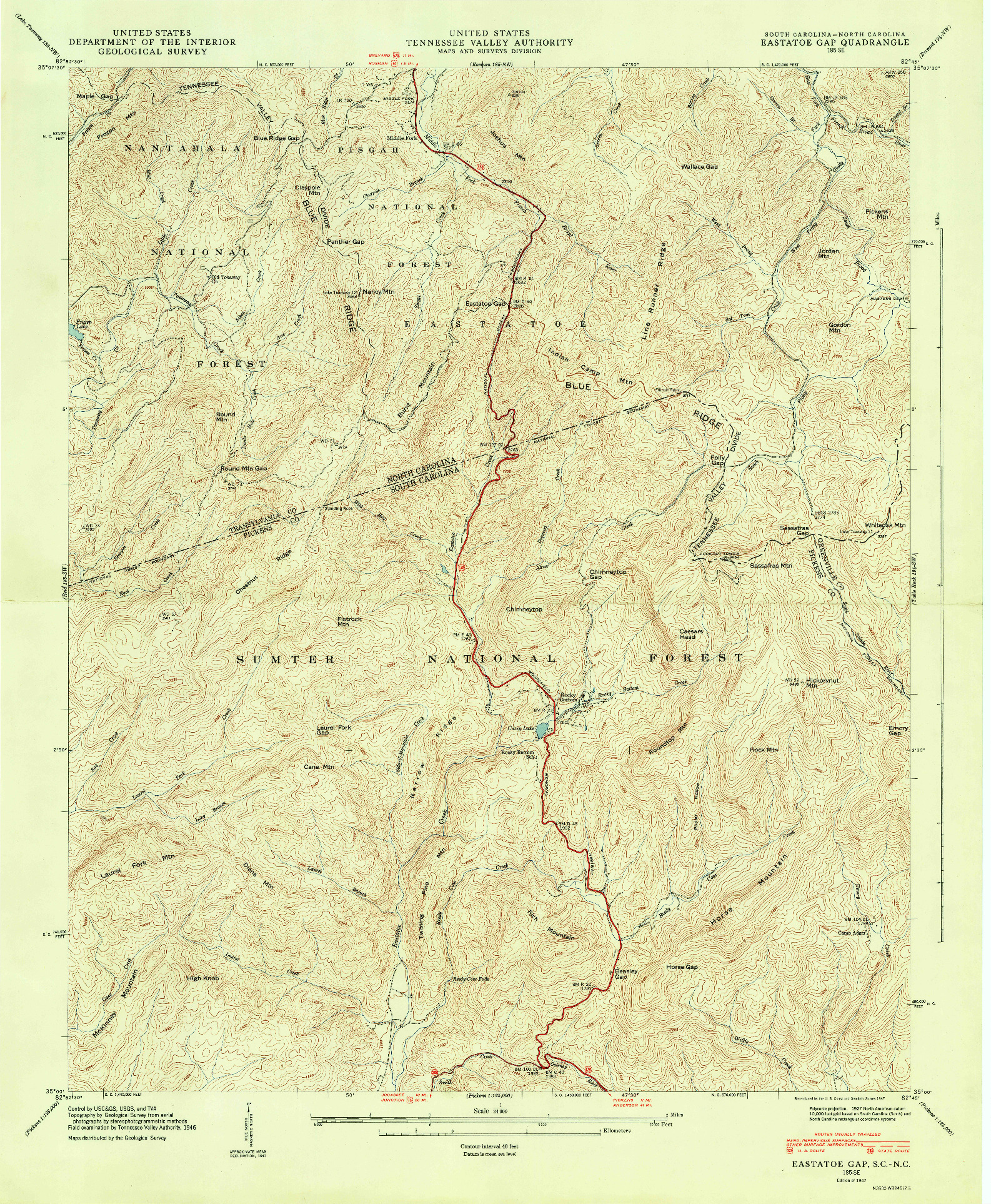 USGS 1:24000-SCALE QUADRANGLE FOR EASTATOE GAP, SC 1947