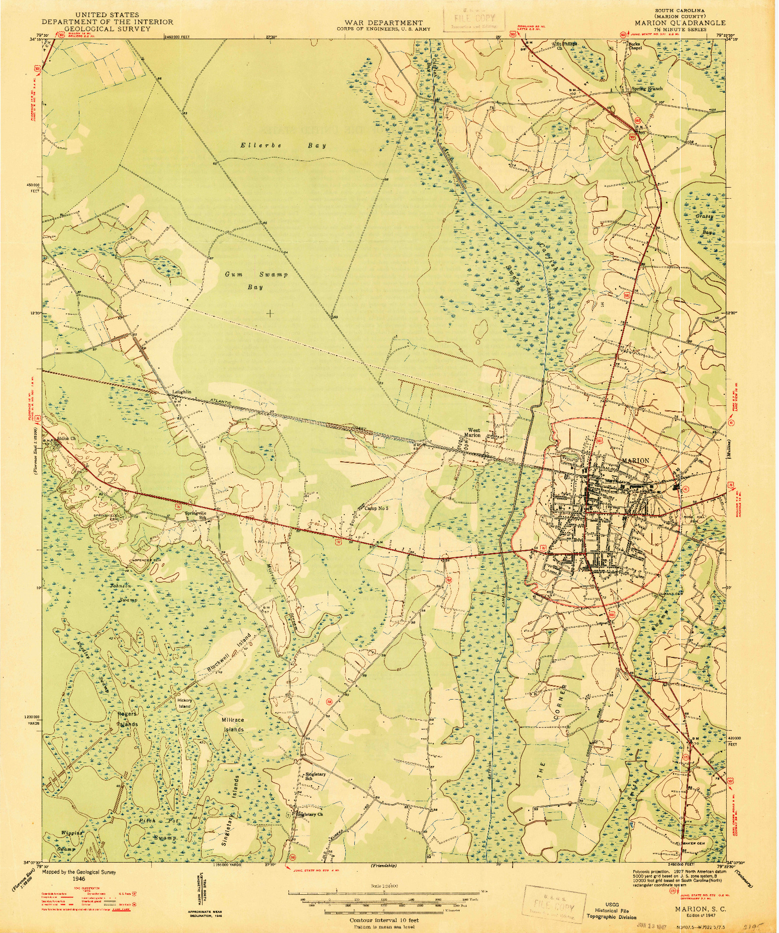 USGS 1:24000-SCALE QUADRANGLE FOR MARION, SC 1947