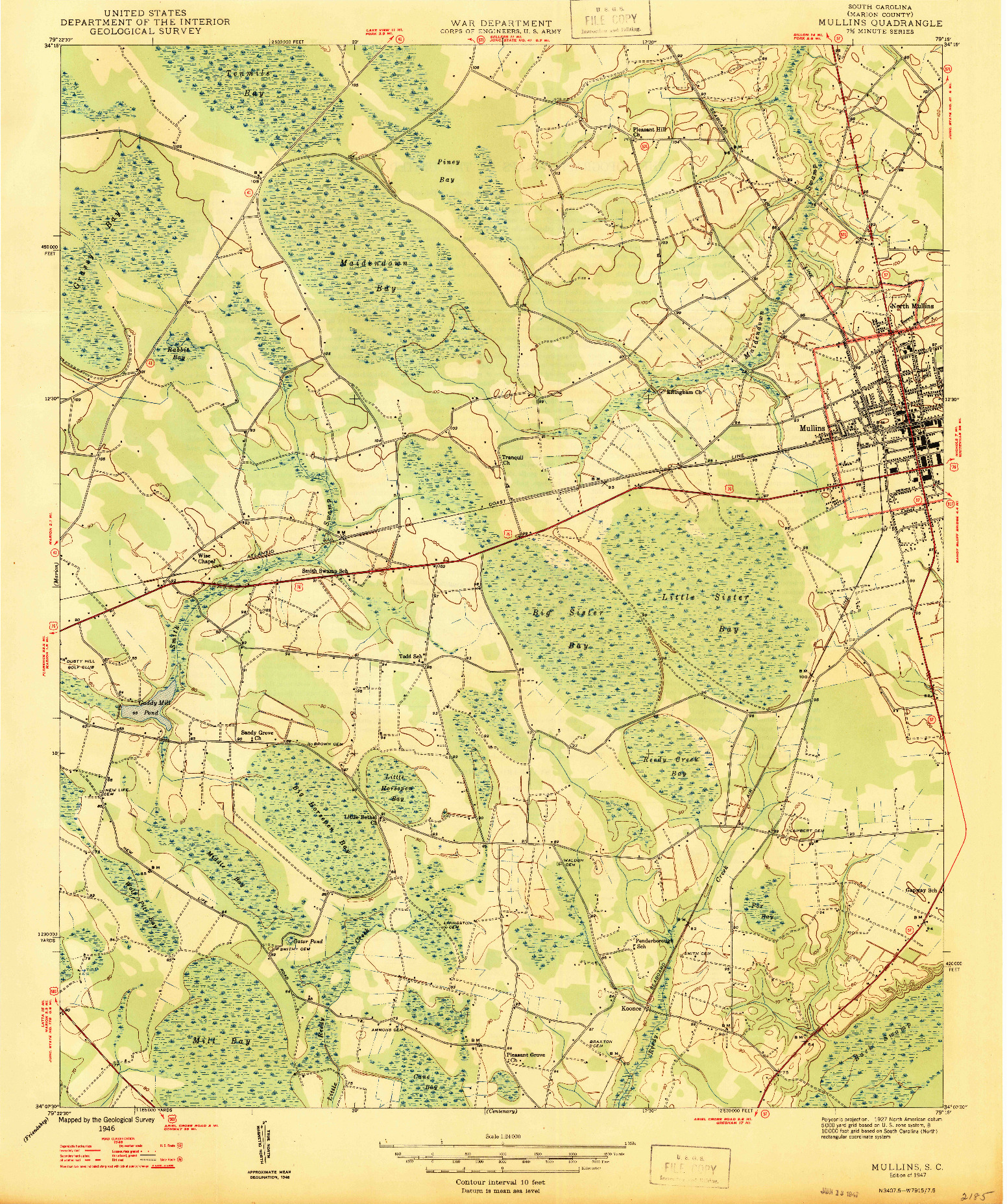 USGS 1:24000-SCALE QUADRANGLE FOR MULLINS, SC 1947