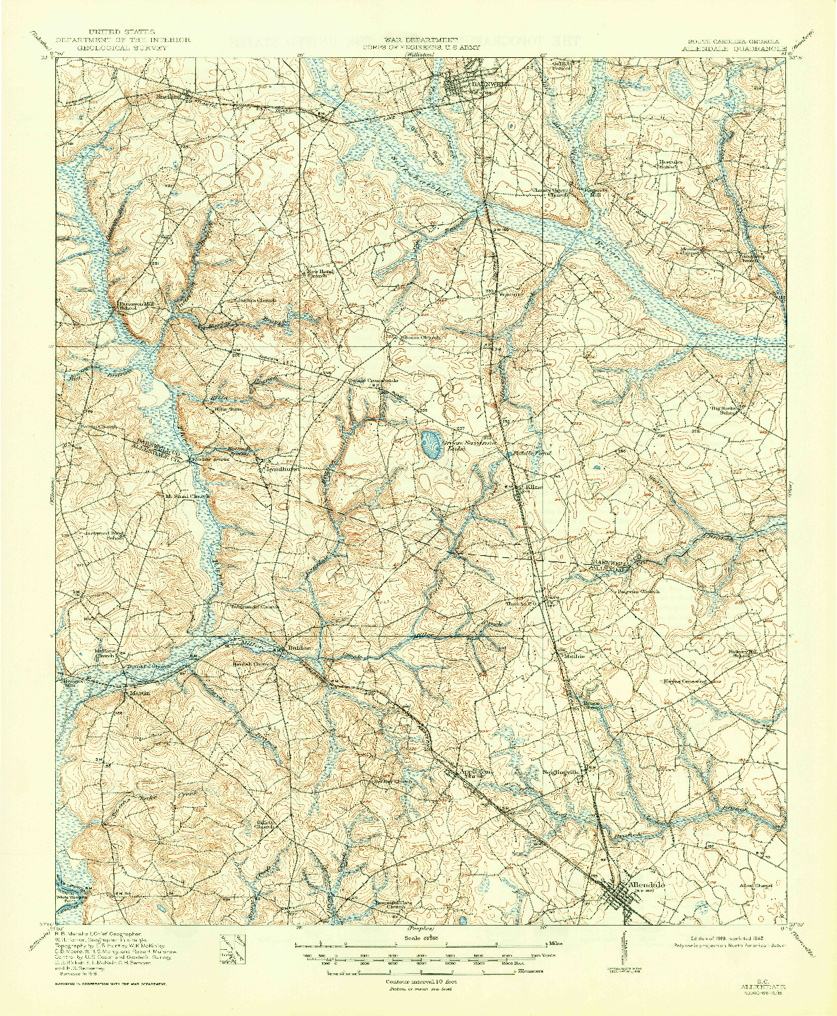 USGS 1:62500-SCALE QUADRANGLE FOR ALLENDALE, SC 1919