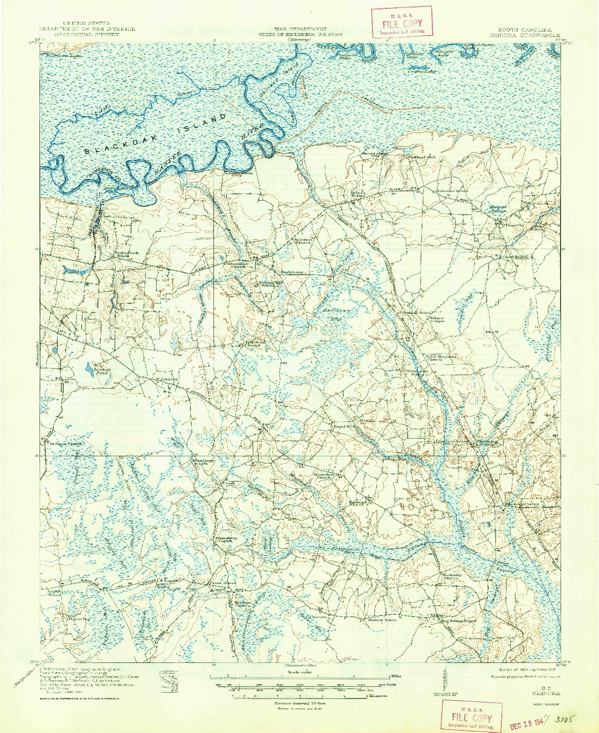 USGS 1:62500-SCALE QUADRANGLE FOR CHICORA, SC 1921