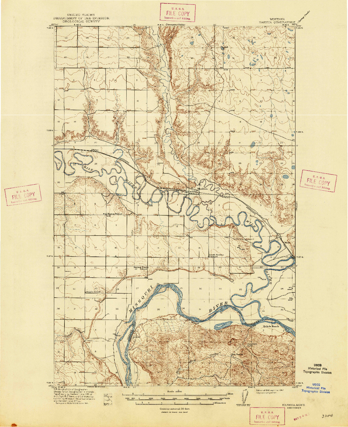 USGS 1:62500-SCALE QUADRANGLE FOR NASHUA, MT 1916