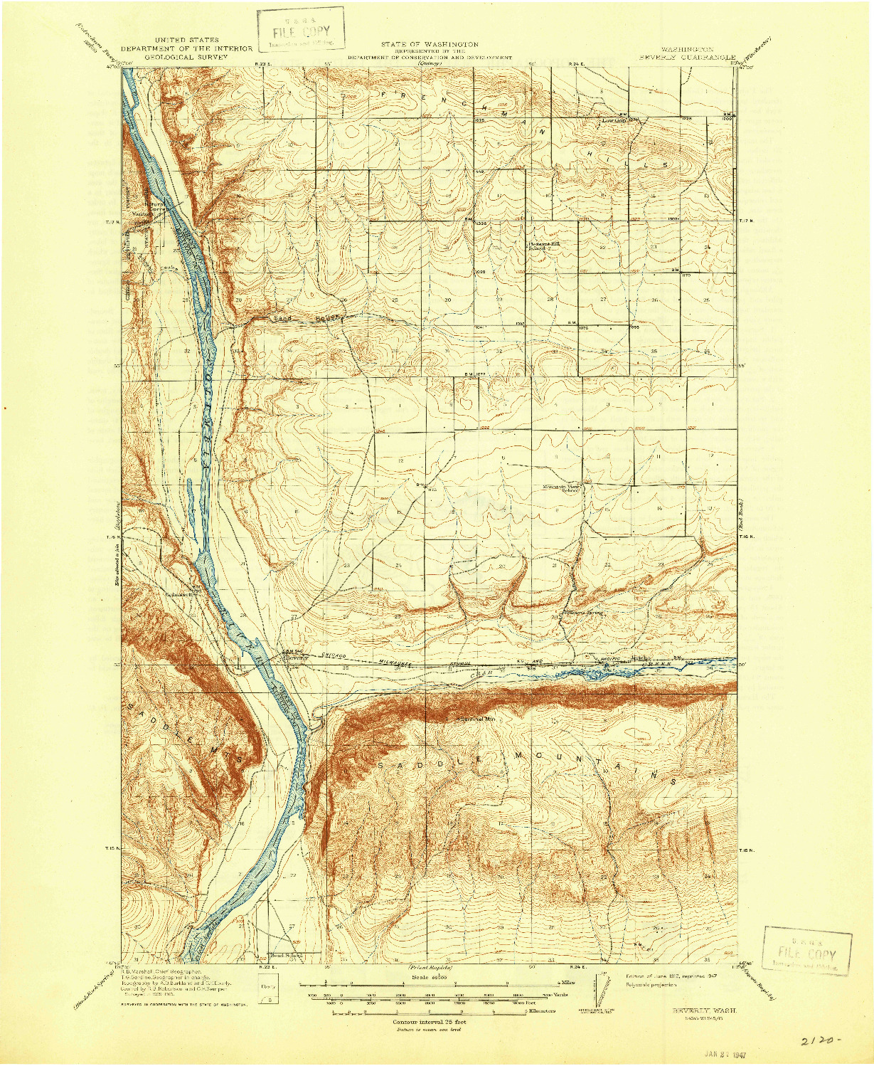 USGS 1:62500-SCALE QUADRANGLE FOR BEVERLY, WA 1912