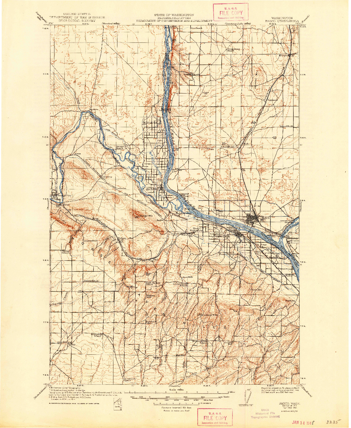 USGS 1:125000-SCALE QUADRANGLE FOR PASCO, WA 1917