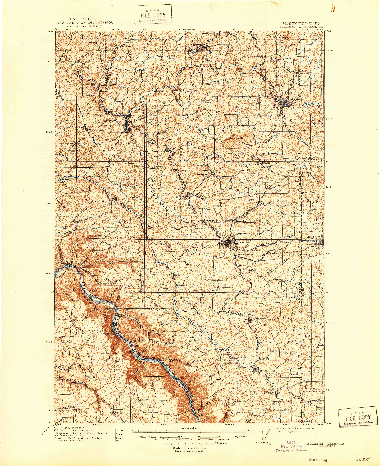 USGS 1:125000-SCALE QUADRANGLE FOR PULLMAN, WA 1910