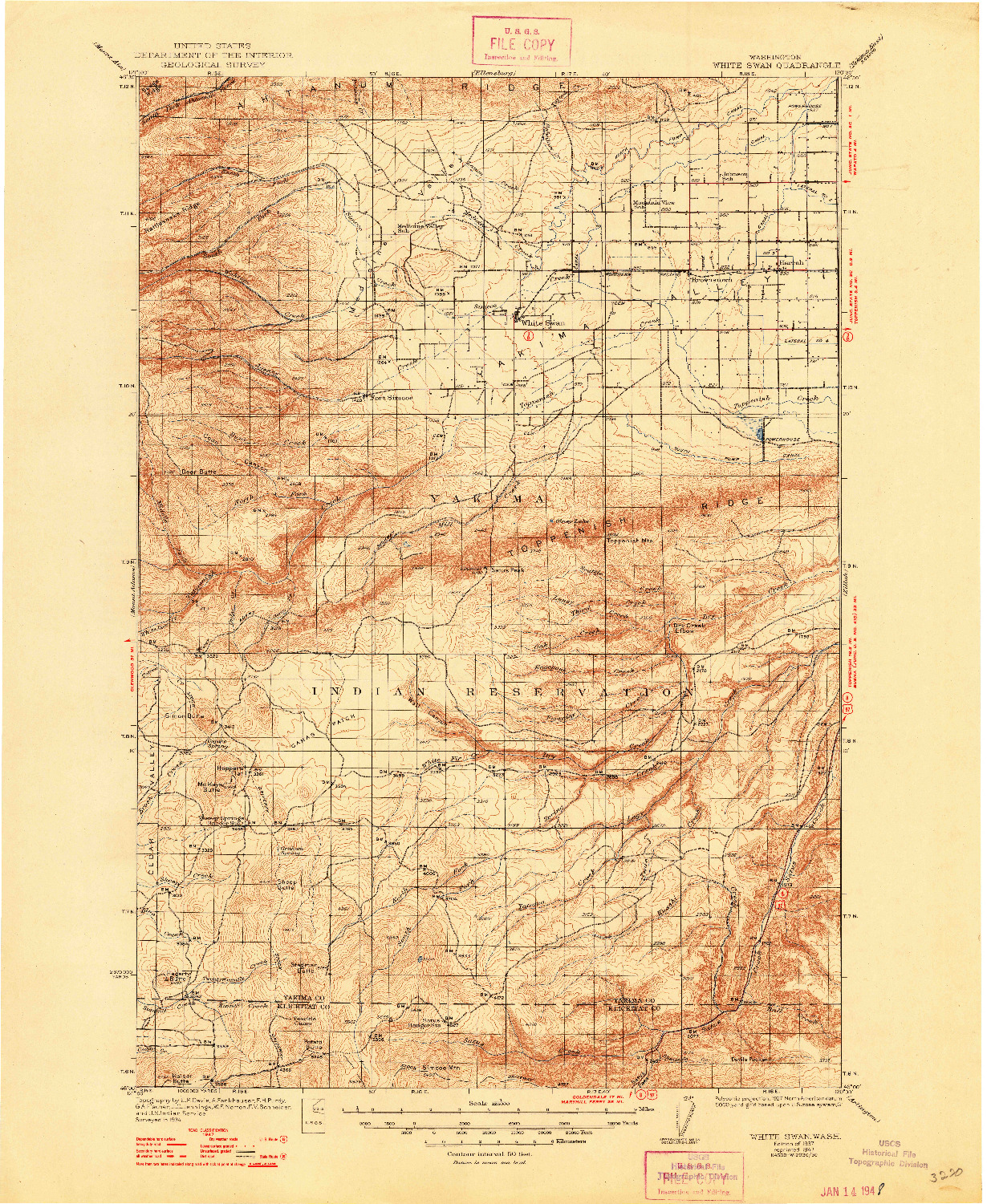 USGS 1:125000-SCALE QUADRANGLE FOR WHITE SWAN, WA 1937