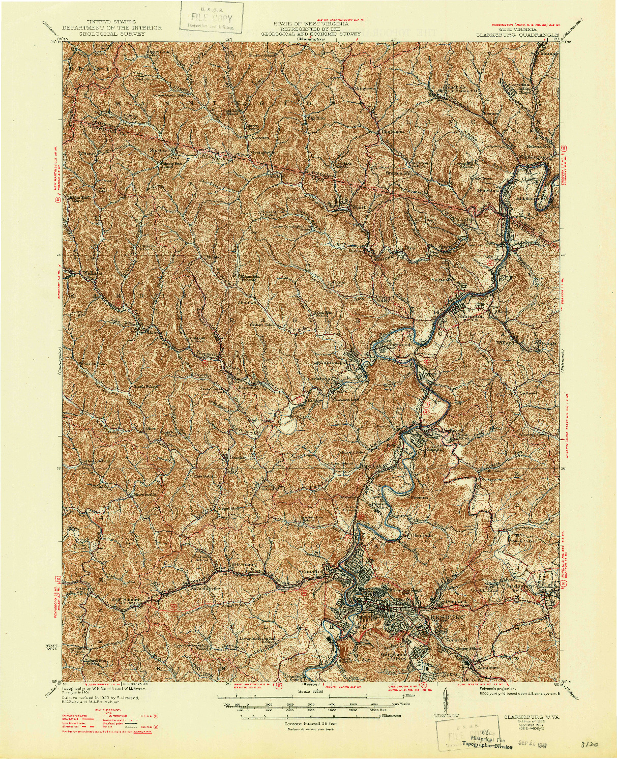 USGS 1:62500-SCALE QUADRANGLE FOR CLARKSBURG, WV 1925