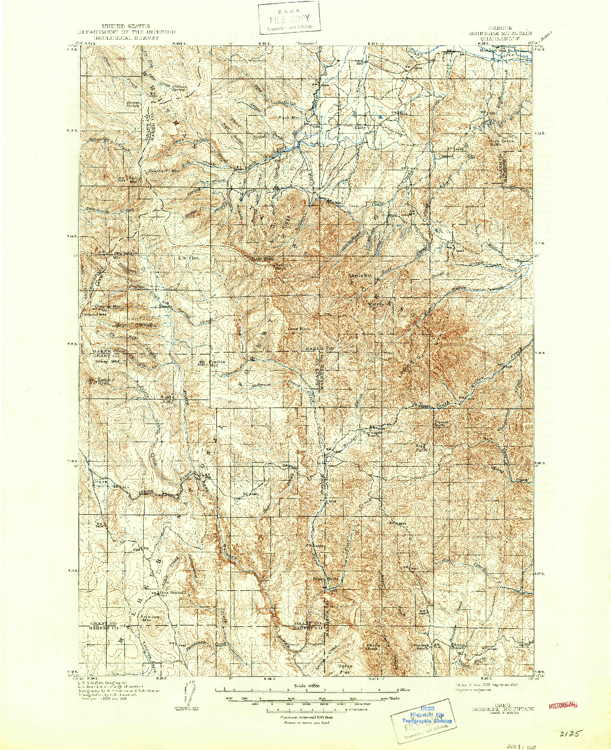 USGS 1:125000-SCALE QUADRANGLE FOR IRONSIDE MOUNTAIN, OR 1908