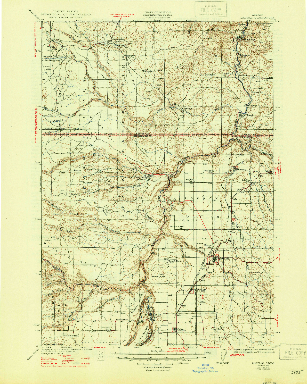 USGS 1:125000-SCALE QUADRANGLE FOR MADRAS, OR 1931