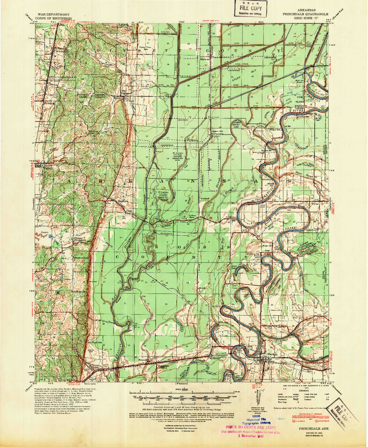 USGS 1:62500-SCALE QUADRANGLE FOR PRINCEDALE, AR 1940